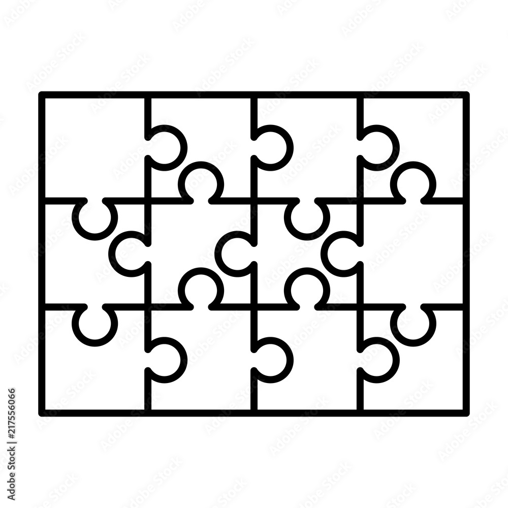 12 White Puzzles Pieces Arranged In A Rectangle Shape Jigsaw Puzzle Template Ready For Print Cutting Guidelines On White Stock Vector Adobe Stock