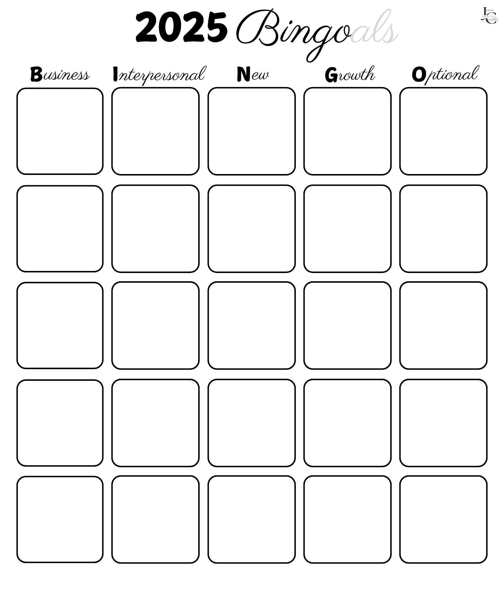 2025 Bingo Card Template For Goals Etsy