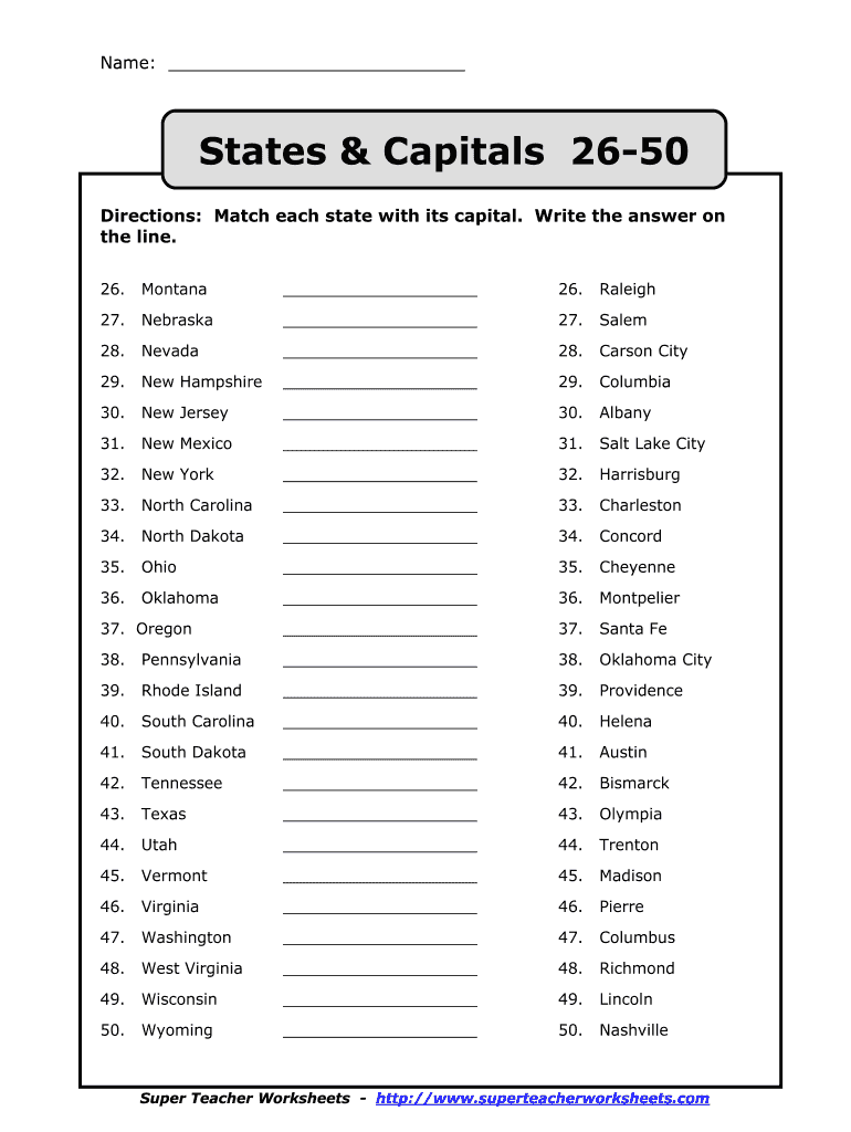 List Of The States And Capitals