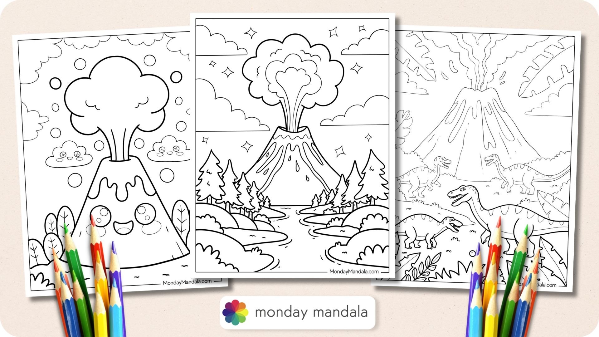 Volcano Coloring Page And Diagram