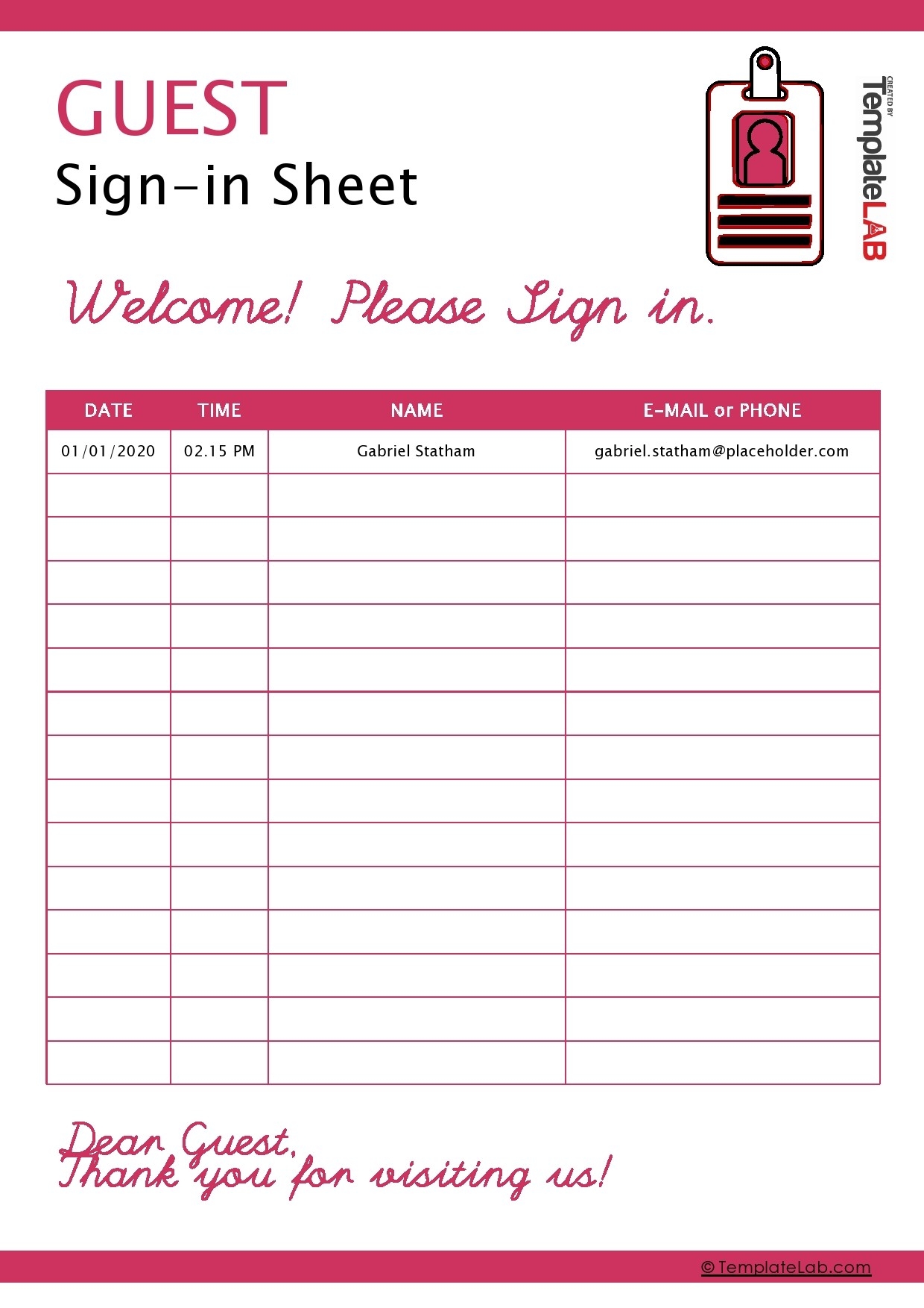 Sign In Sheet Template Free Printable