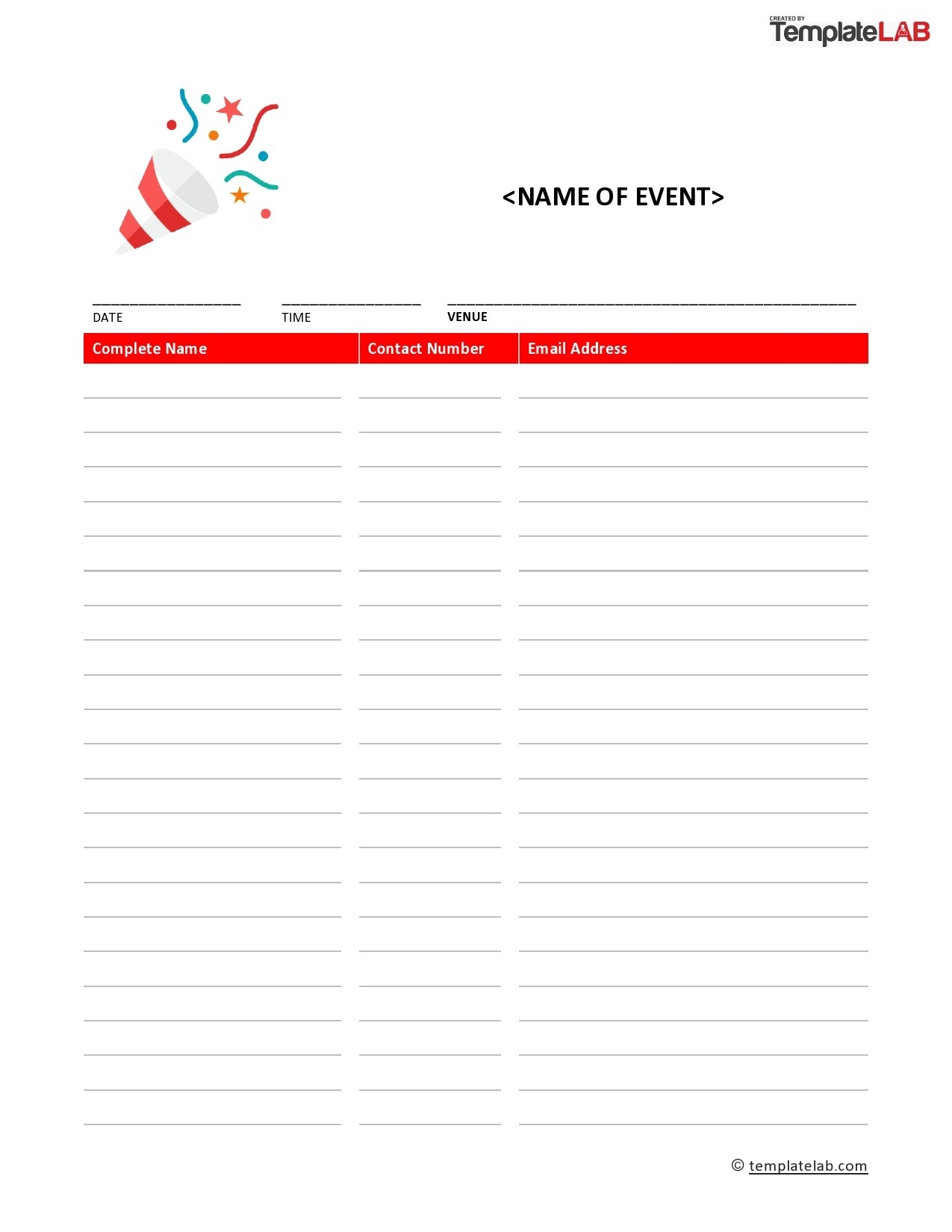 Sample Sign In Sheet For Event
