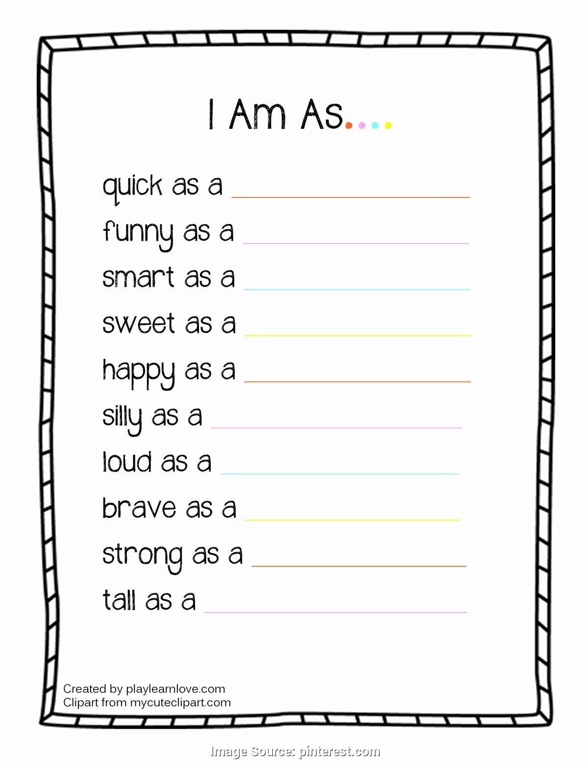 50 I Am Poem Worksheet