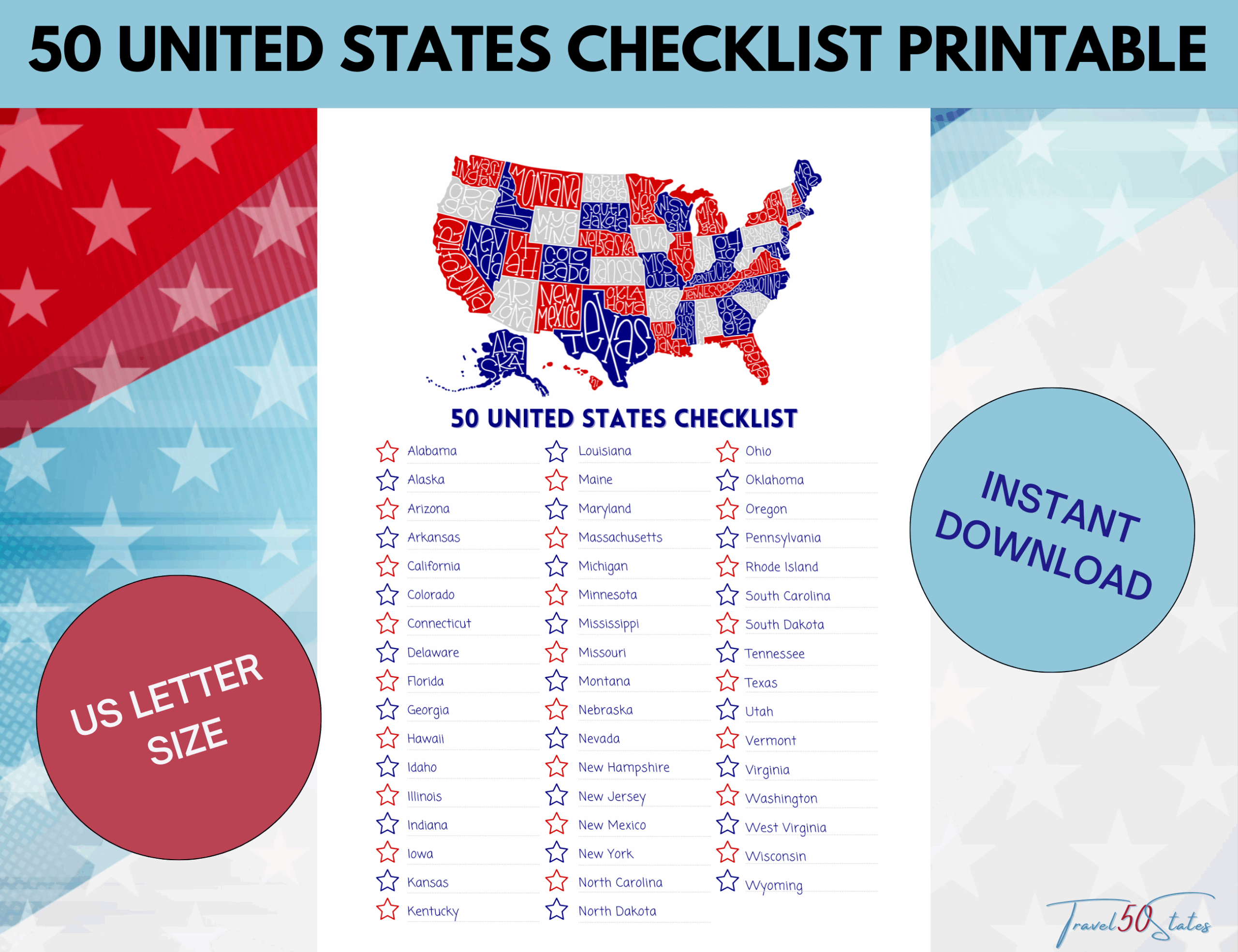 Printable List Of The 50 States