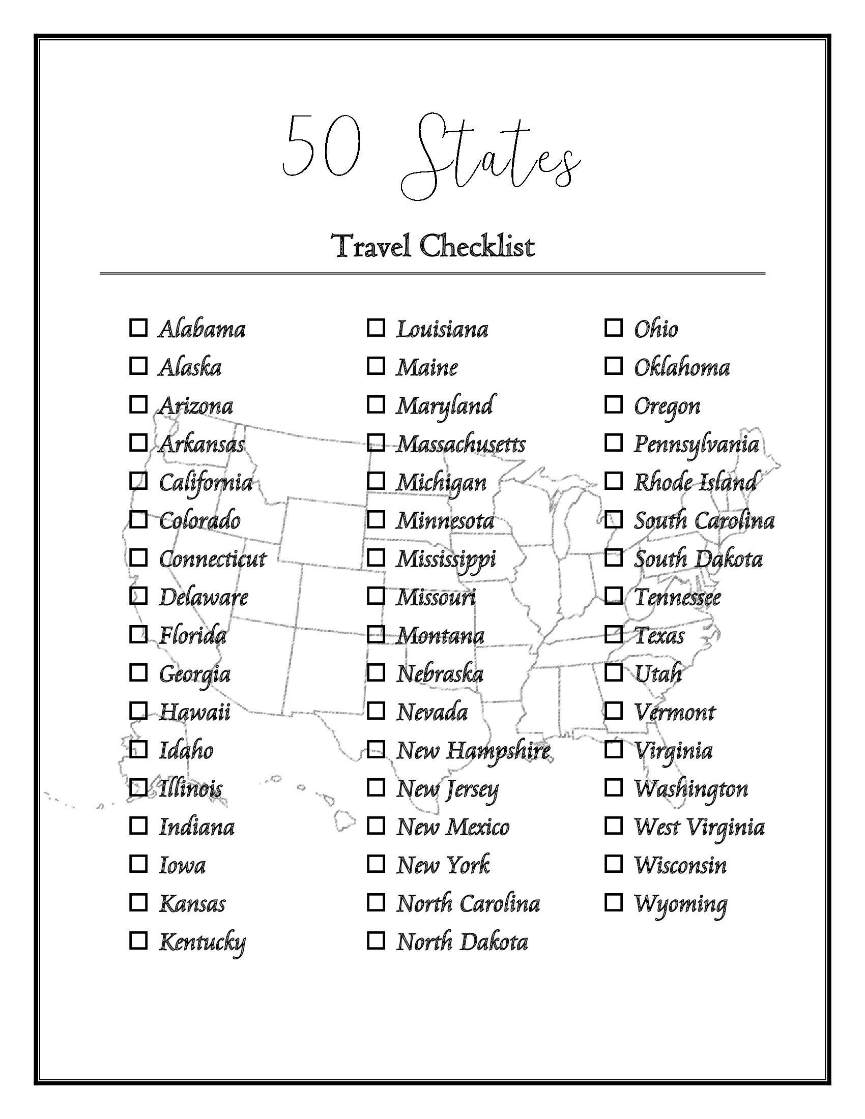 50 US States Checklist Etsy