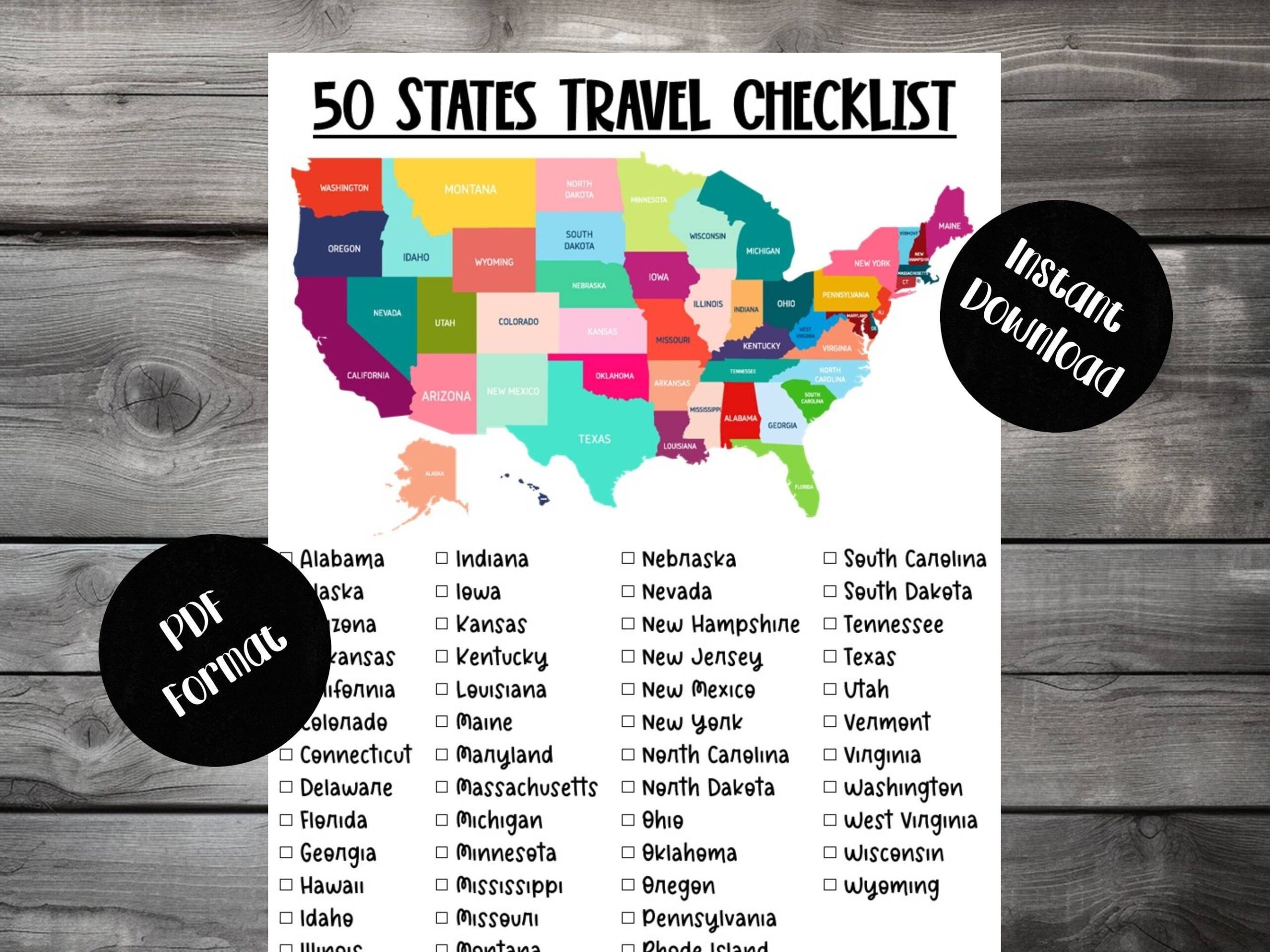 Check List Of 50 States