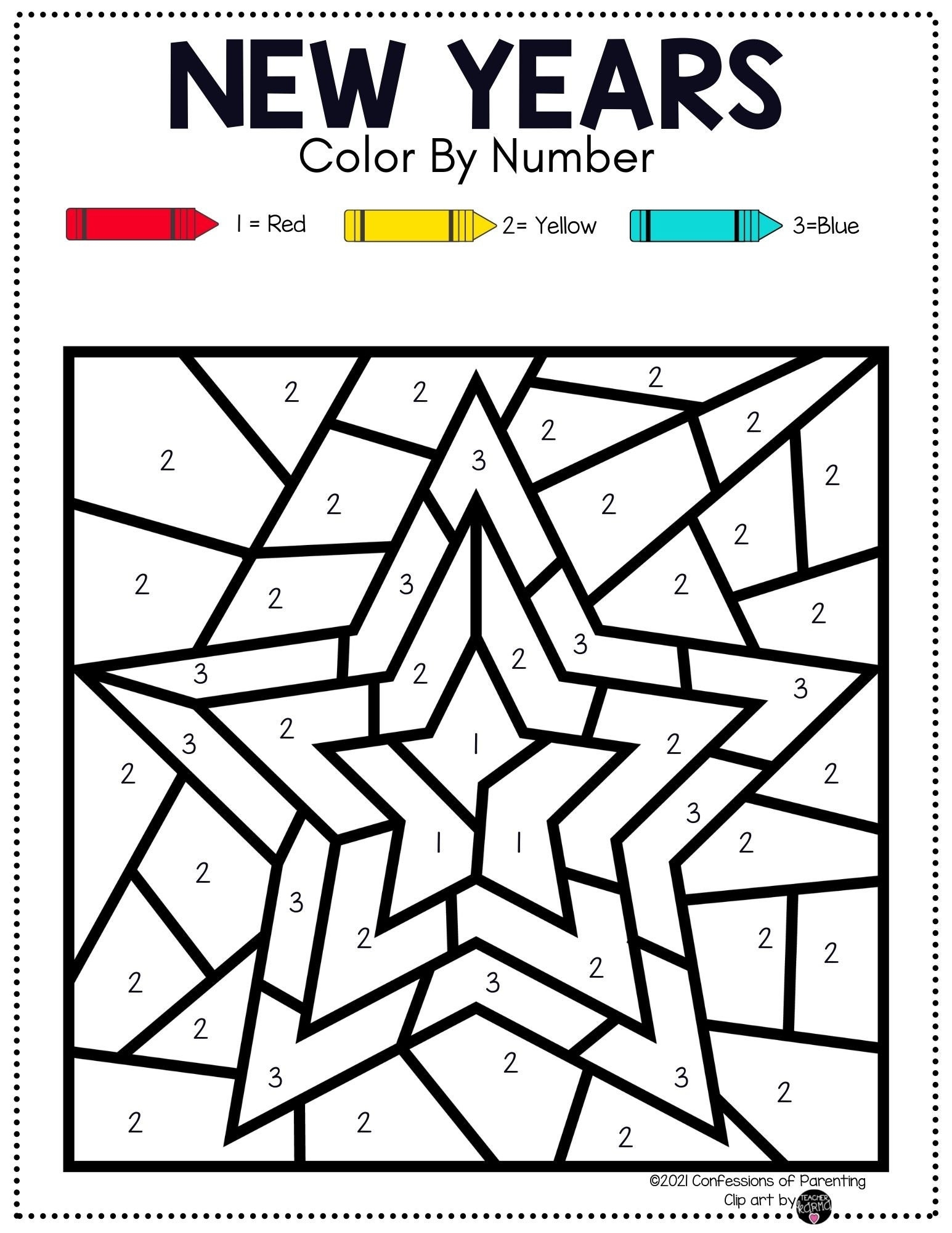 9 New Year s Eve Color By Number Printable New Year s Coloring Activity Kid s New Year s Eve Activity Printable Color By Number Sheet Etsy
