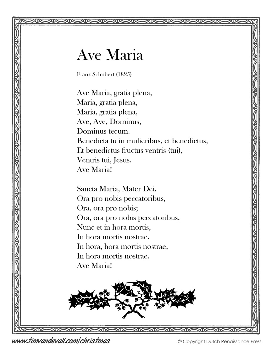 Ave Maria Lyrics Printable Christmas Lyrics