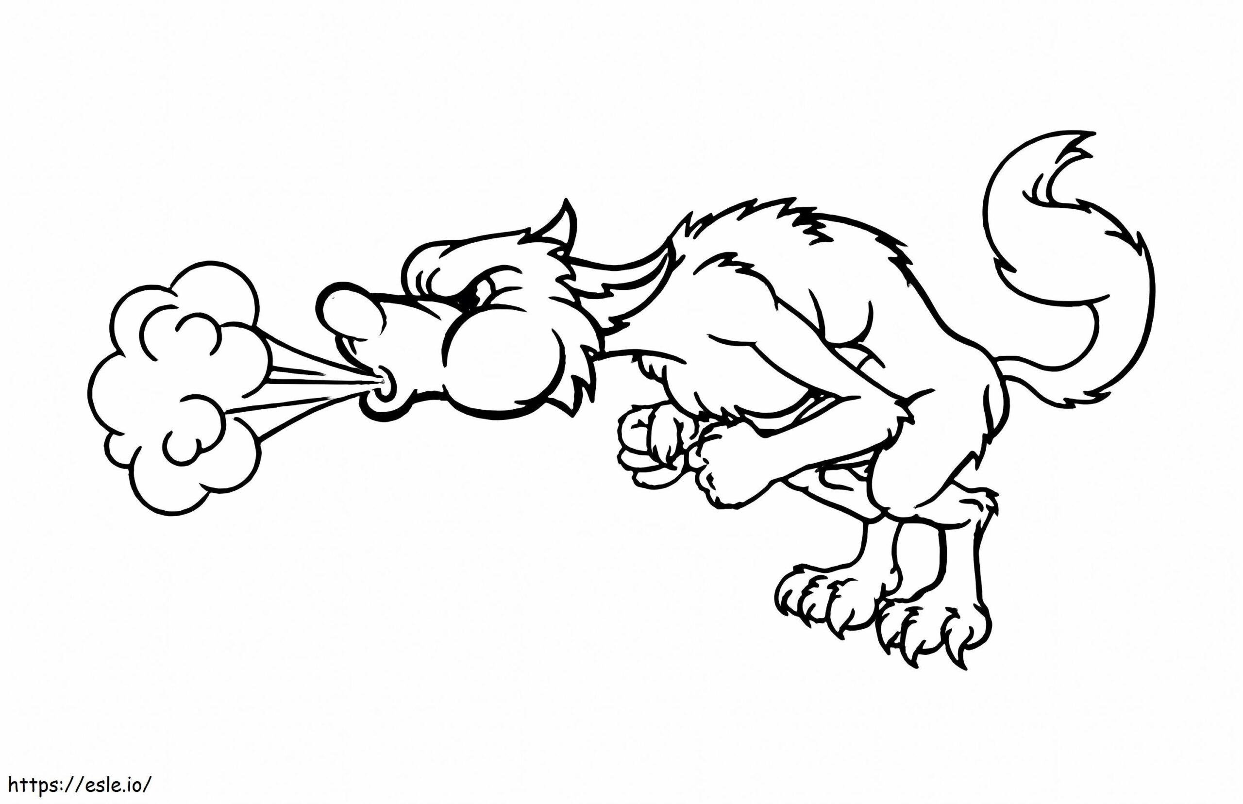 Big Bad Wolf Blowing Coloring Page