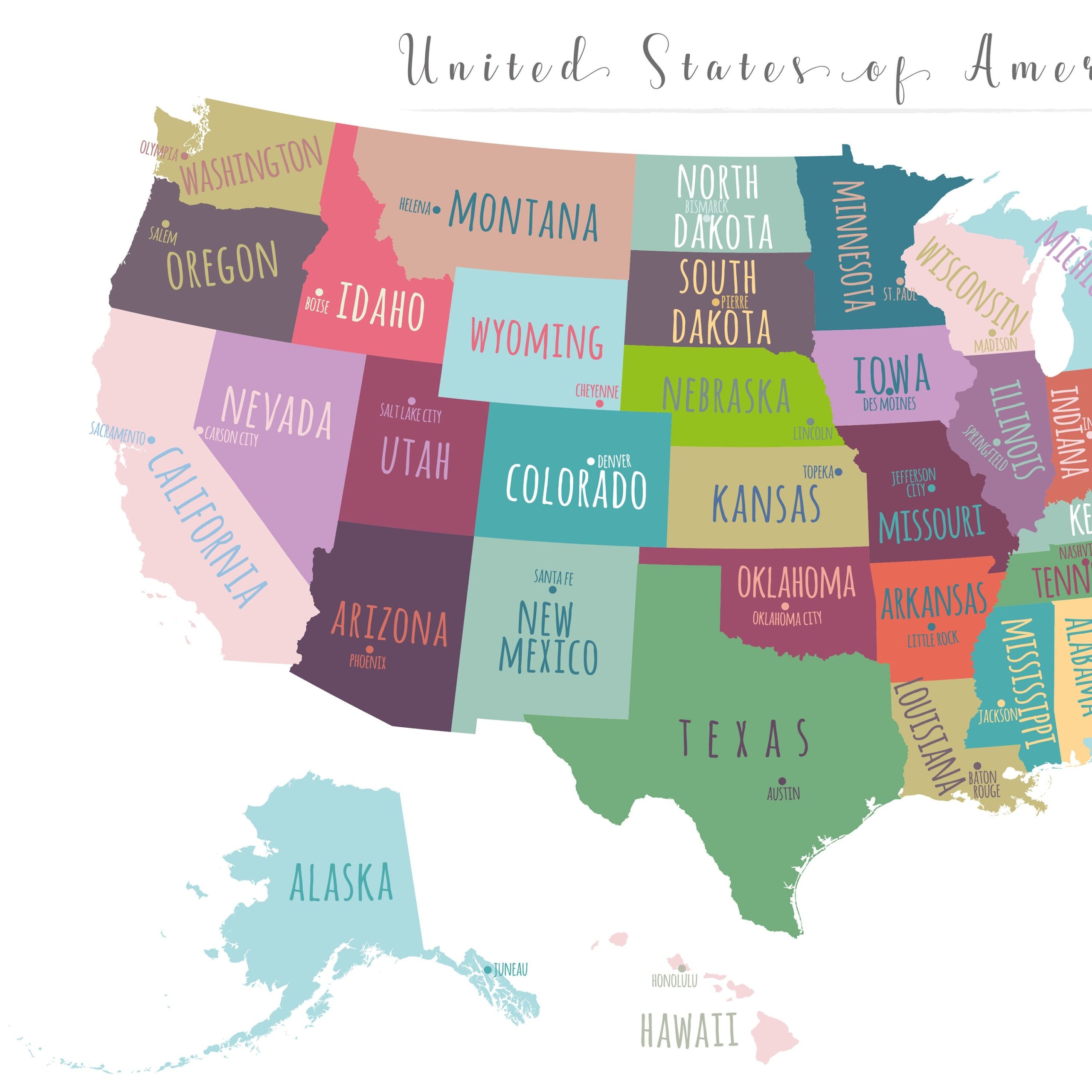 Buy US Map Capitals Wall Art PRINTABLE United States Map Print Usa States Capitals Map Poster USA Map For Kids Kids Room Decor P452 Online In India Etsy