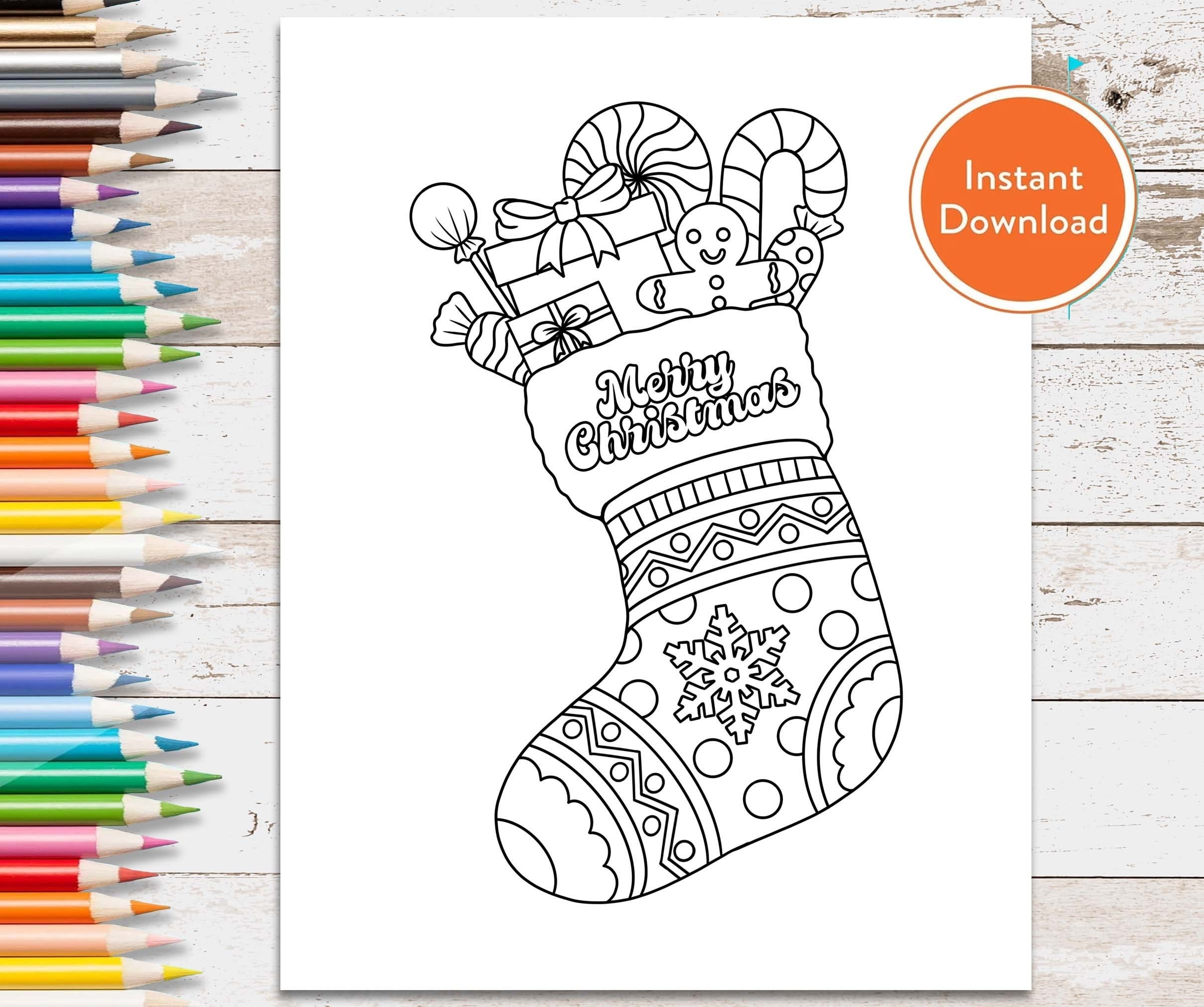 Christmas Stocking Coloring Page For Adults And Kids INSTANT DOWNLOAD Etsy