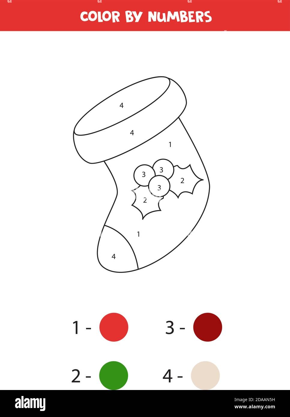 Coloring Page For Kids Color Christmas Sock By Numbers Stock Vector Image Art Alamy