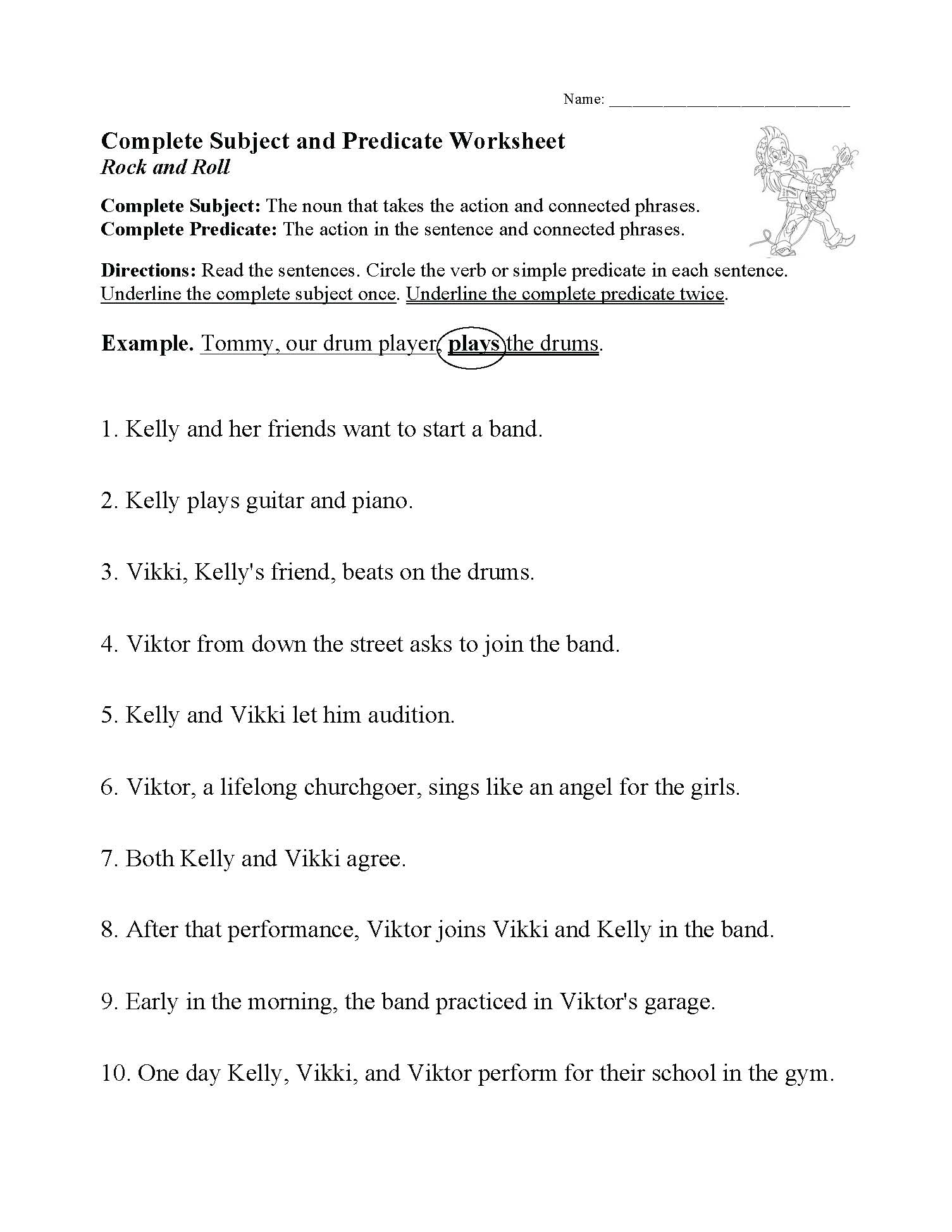 Complete Subject And Predicate Worksheet Sentence Structure Activity