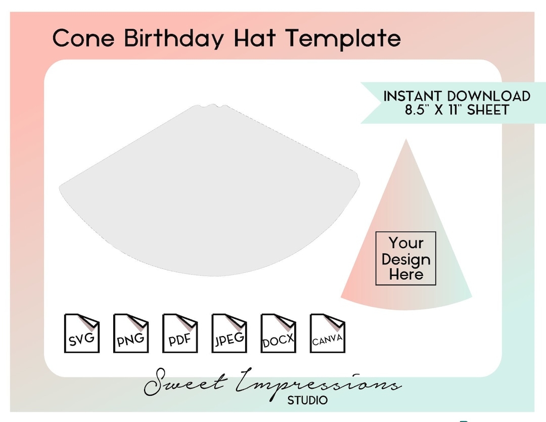 DIY Cone Birthday Hat Template Blank Template Svg Png pdf Jpeg Docx Canva Printable INSTANT DOWNLOAD Etsy
