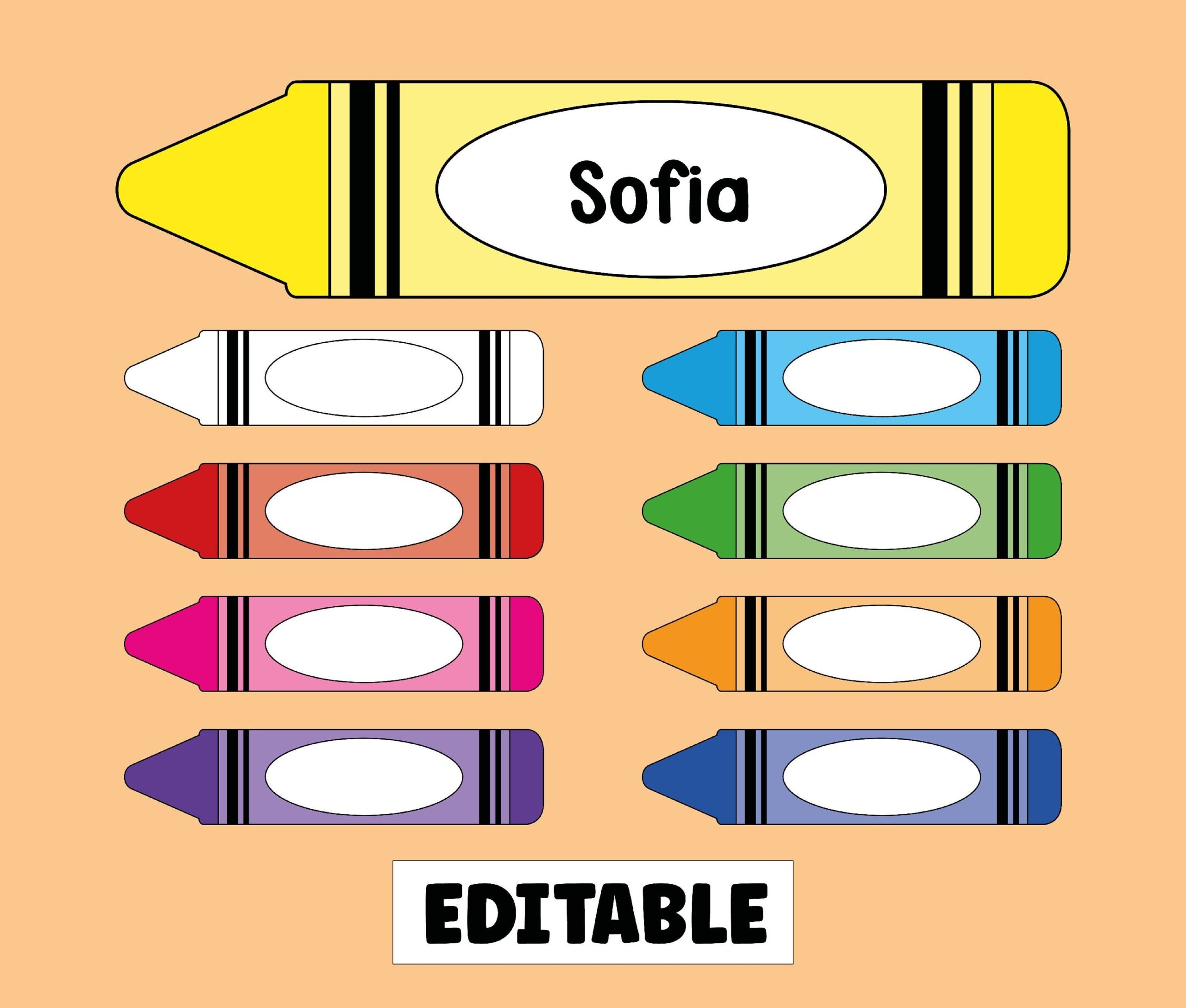 Editable Name Tags For Kids Printable Student Desk Name Plate Label Colorful Crayon Rainbow Classroom Decor Theme