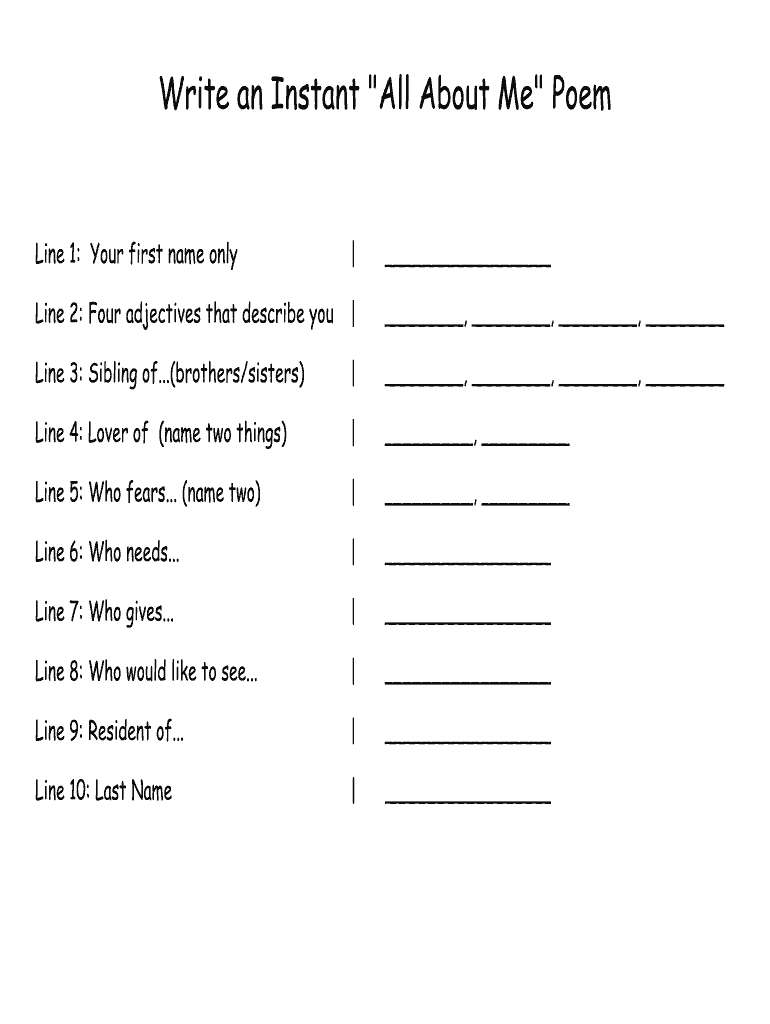 Fillable Online Write An Instant All About Me Poem Windstream Fax Email Print PdfFiller