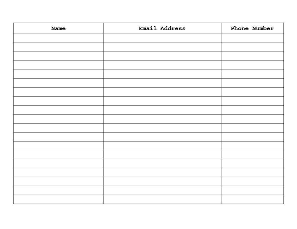 Generic Sign up Sign in Sheet Name Email Phone Number ample Writing Space Landscape Etsy