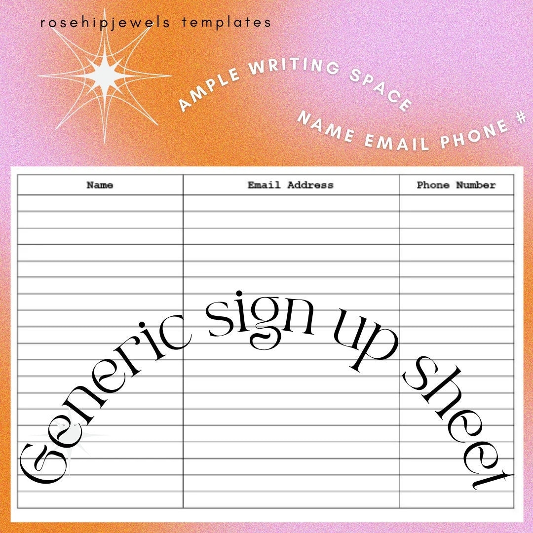 Sign Up Sheet Name Only