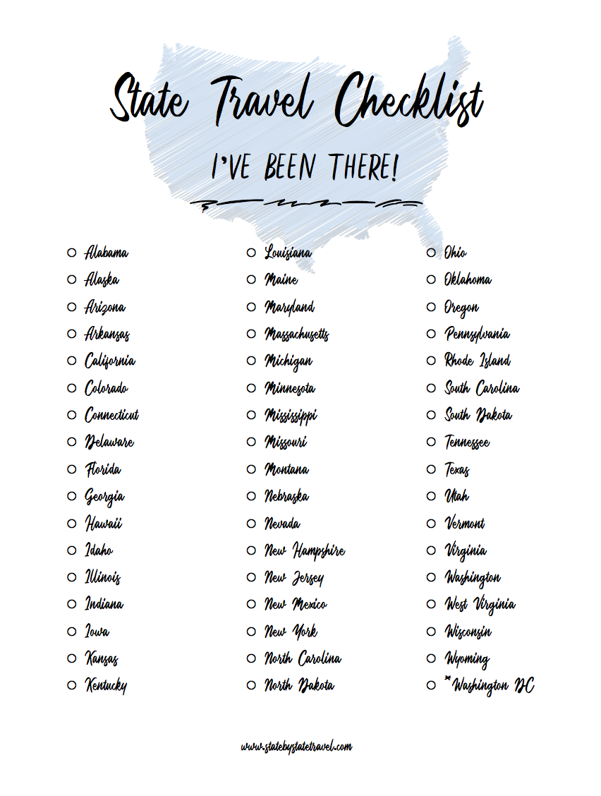 List Of The Fifty States Printable