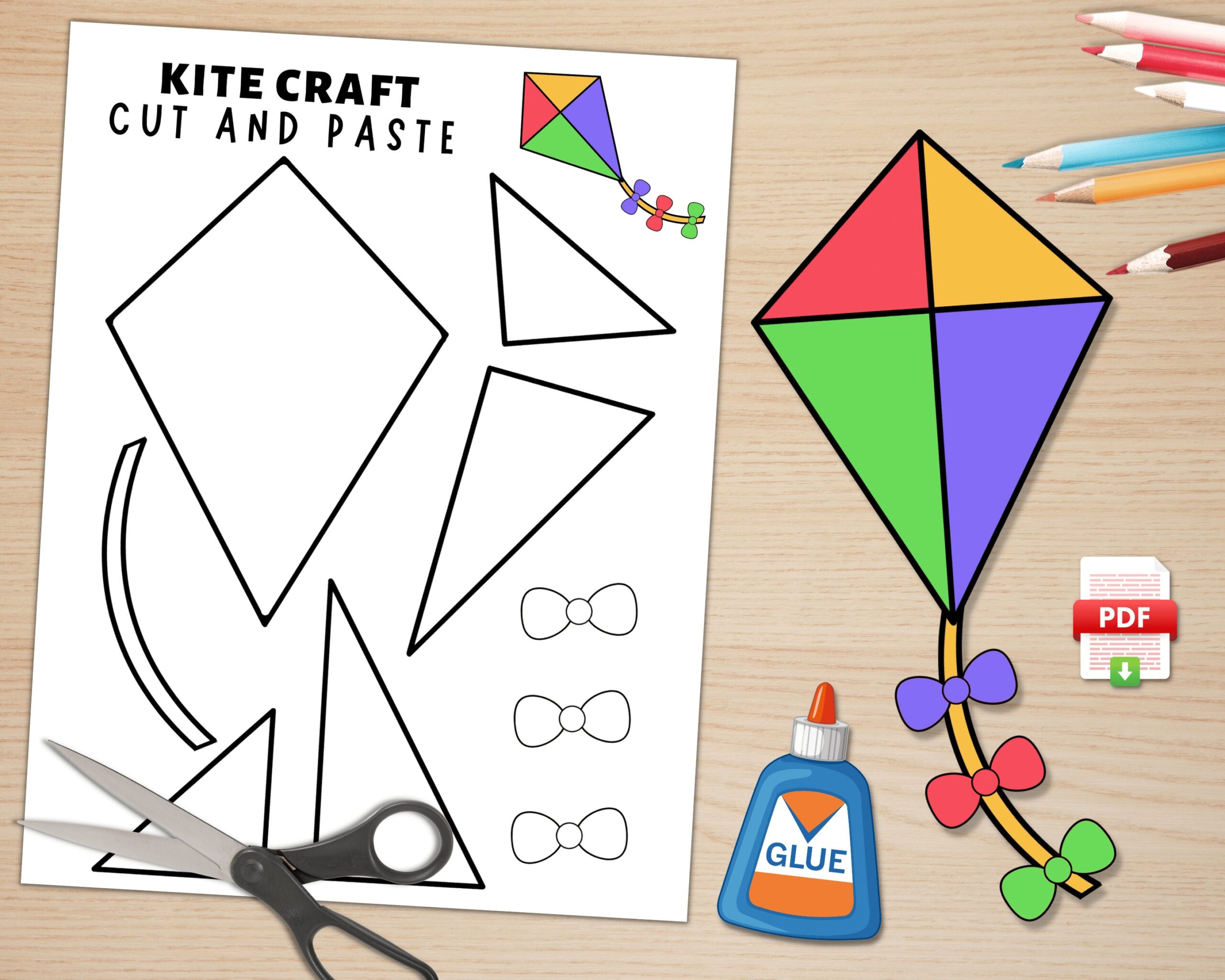 Kite Craft For Kids Spring Activities Build A Kite Cut And Paste Kite Paper Craft Printable Kite Craft Template Digital Download Etsy UK