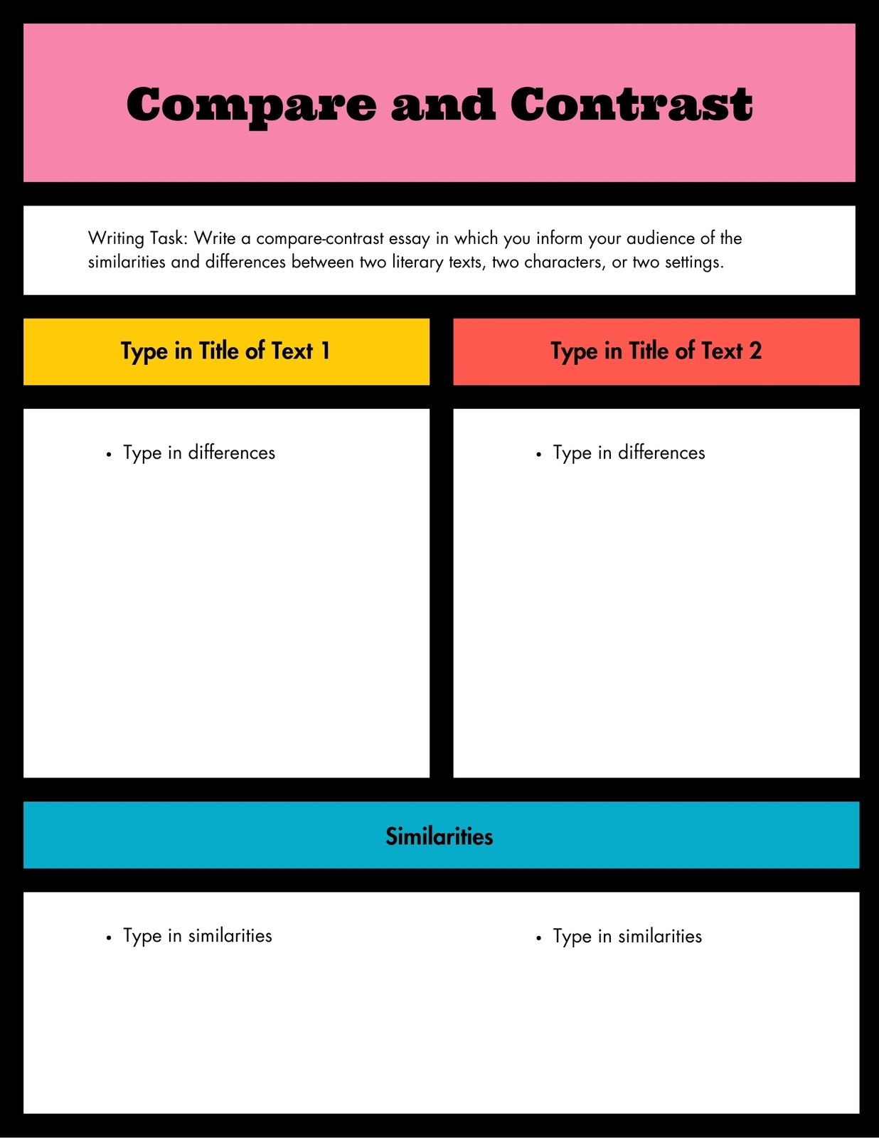 Compare And Contrast Graphic Organizer Pdf Free