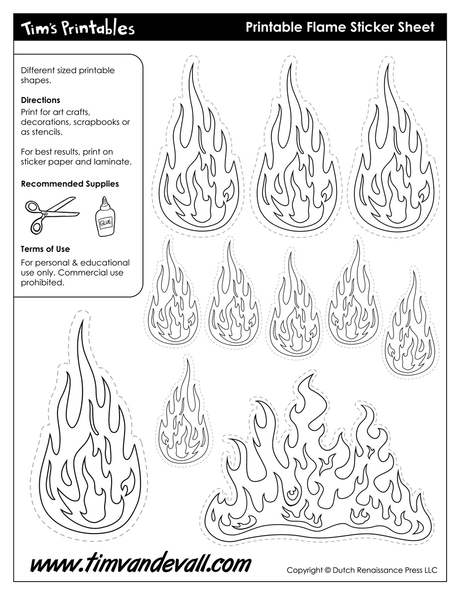 Printable Flame Stickers Flame Templates Flame Shapes