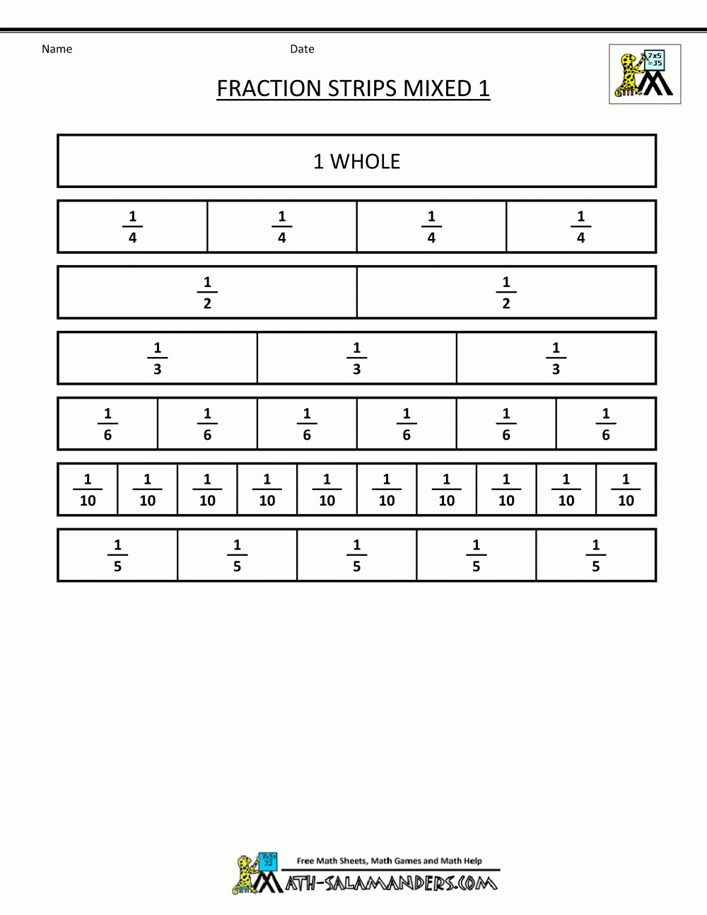 Printable Fraction Strips