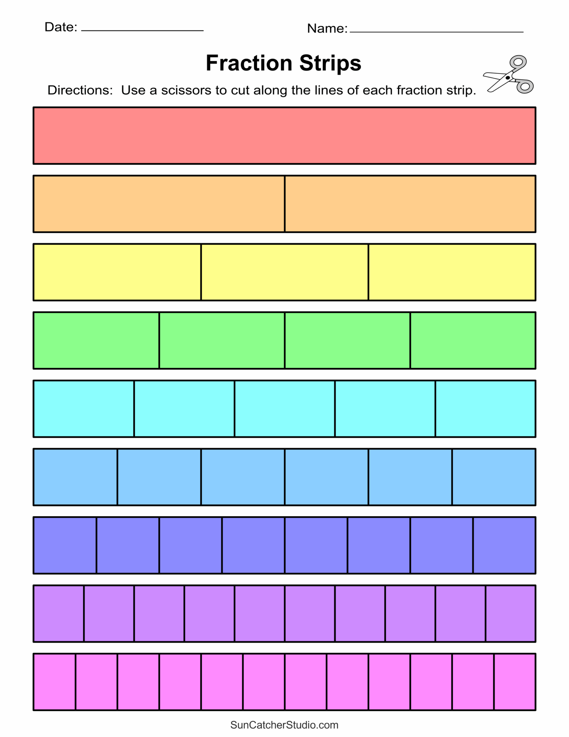 Blank Fraction Strips Printable Pdf