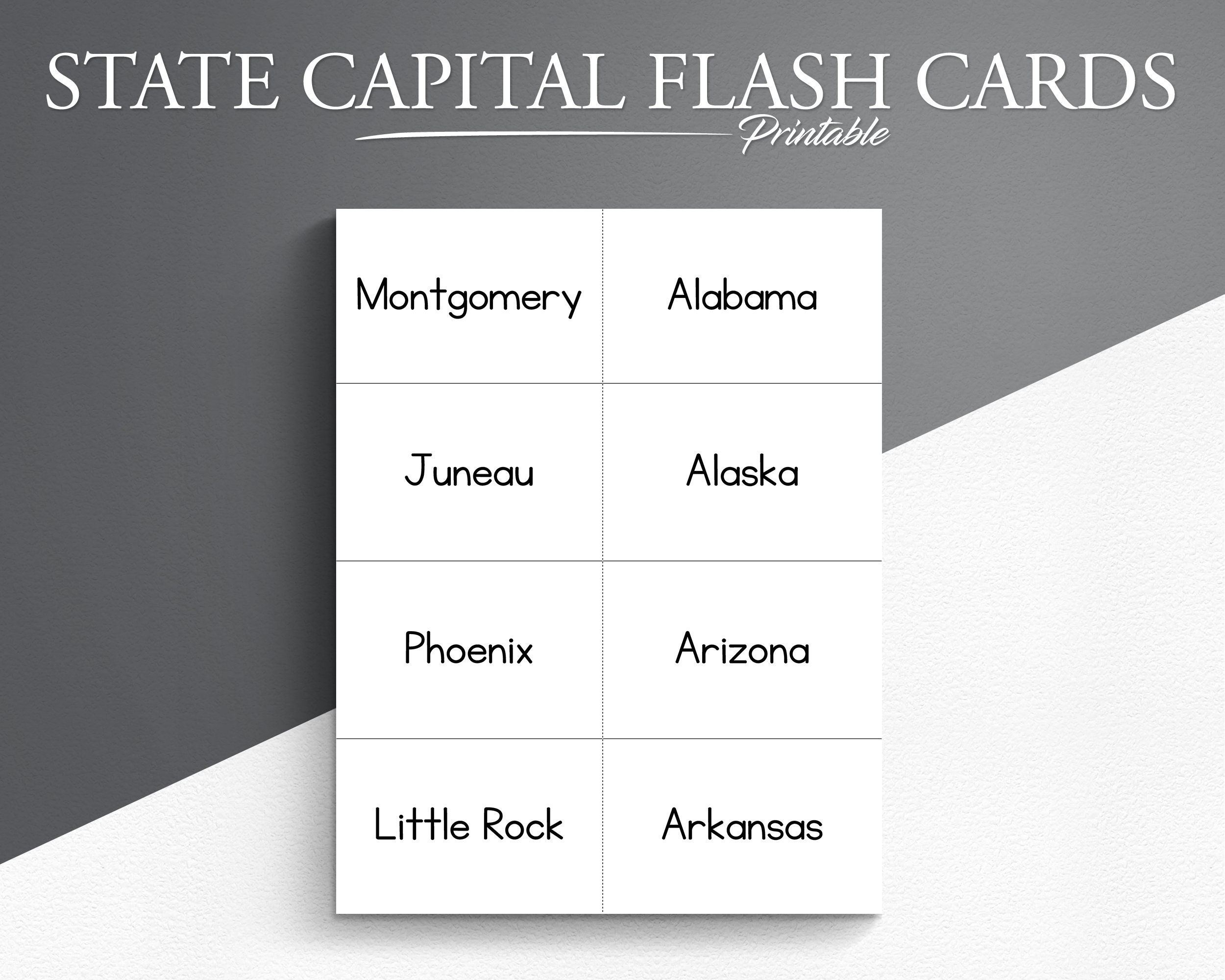Printable US States And Capitals Flash Cards US Geography Learn The US State Capitals Etsy