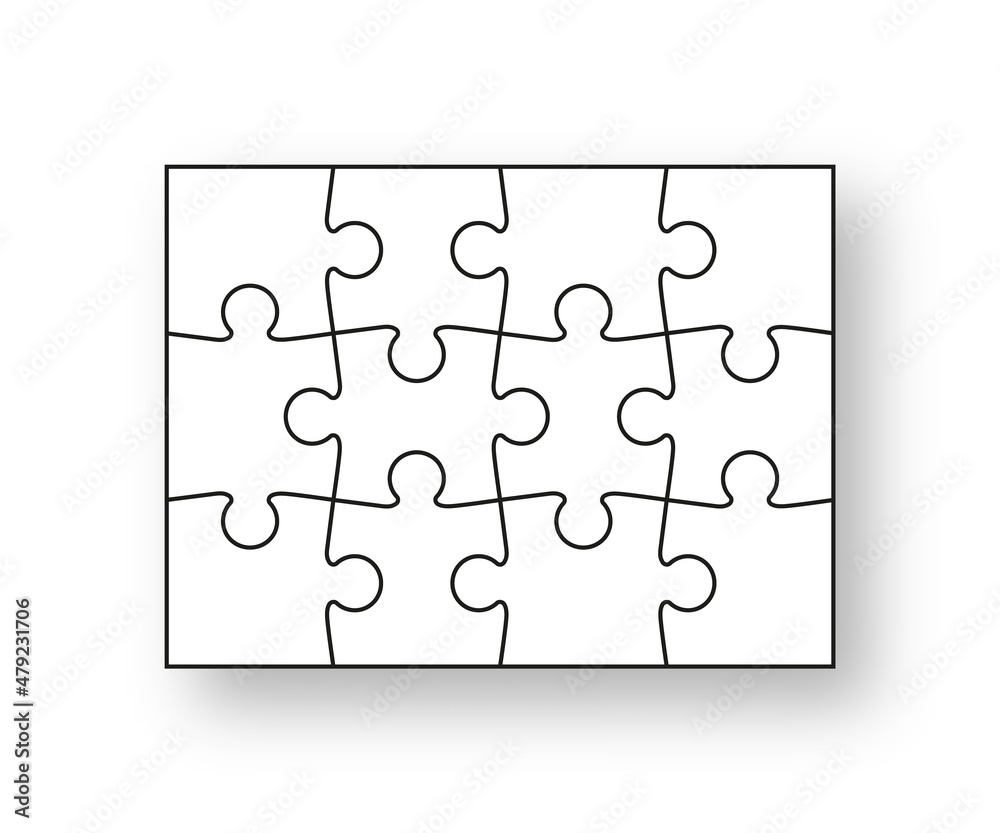 Puzzle Pieces Set Jigsaw Outline Grid Scheme Of Thinking Game Modern Background With Mosaic Shapes Cutting Template With 12 Details Simple Frame Tiles Vector Illustration Stock Vector Adobe Stock