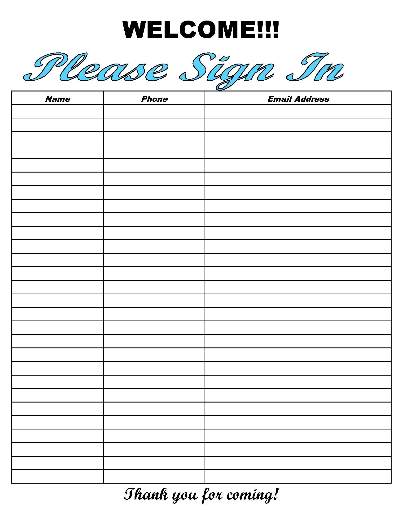 Sign In Sheet Printable Pdf Free