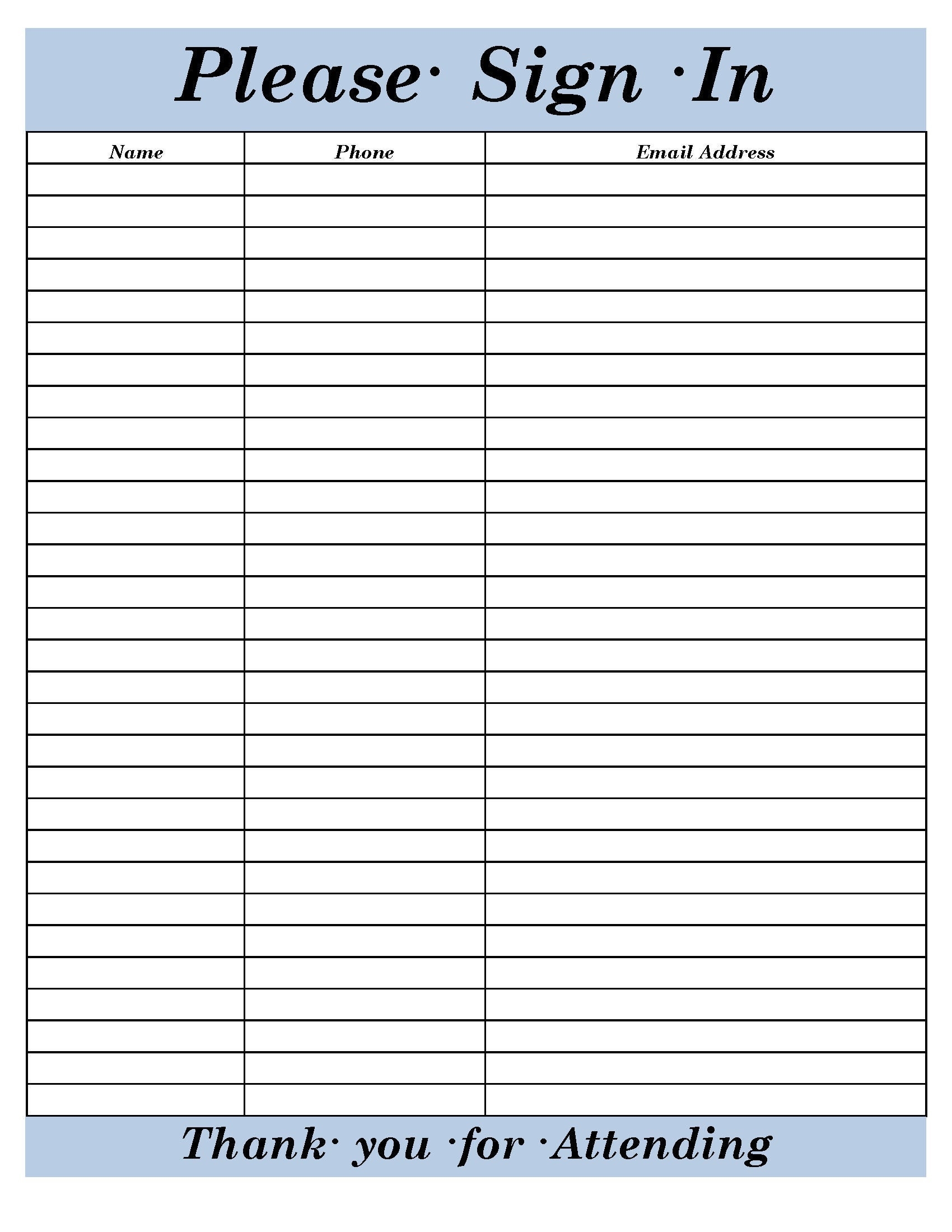 Sign In Sheet Template Pdf