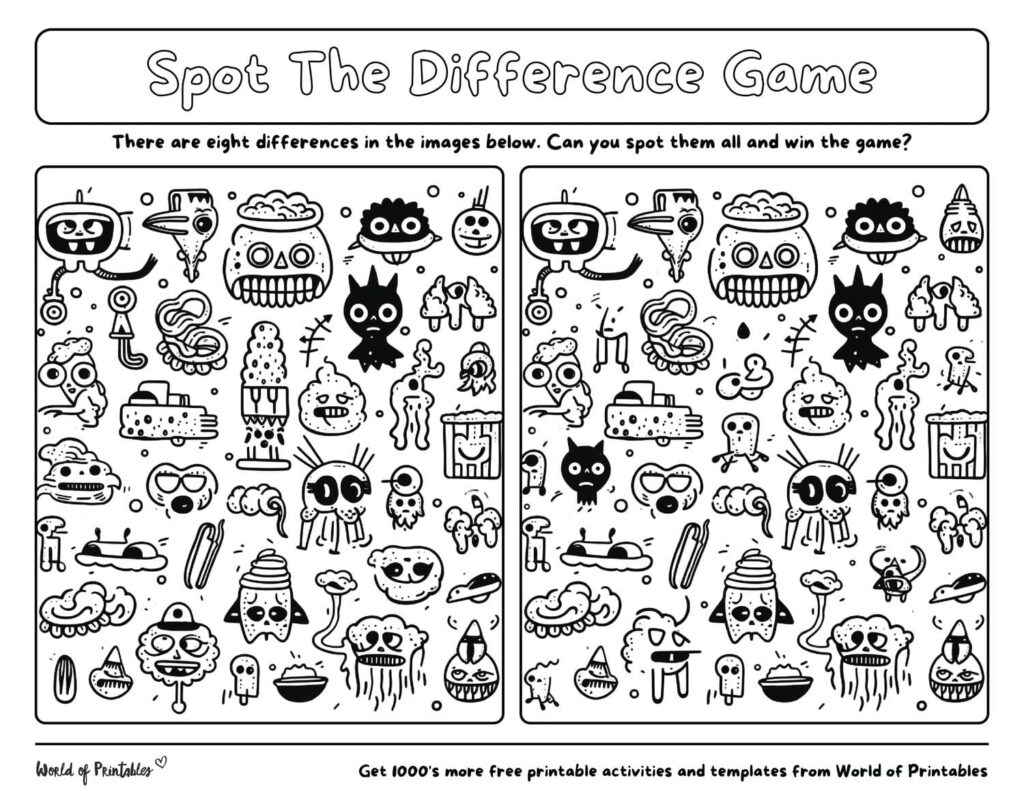 Spot The Difference 100 Games To Print Play World Of Printables
