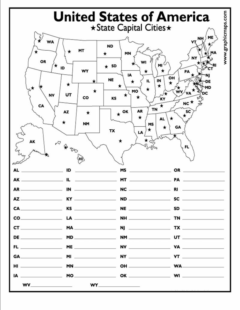 Us States And Capitals Blank Map