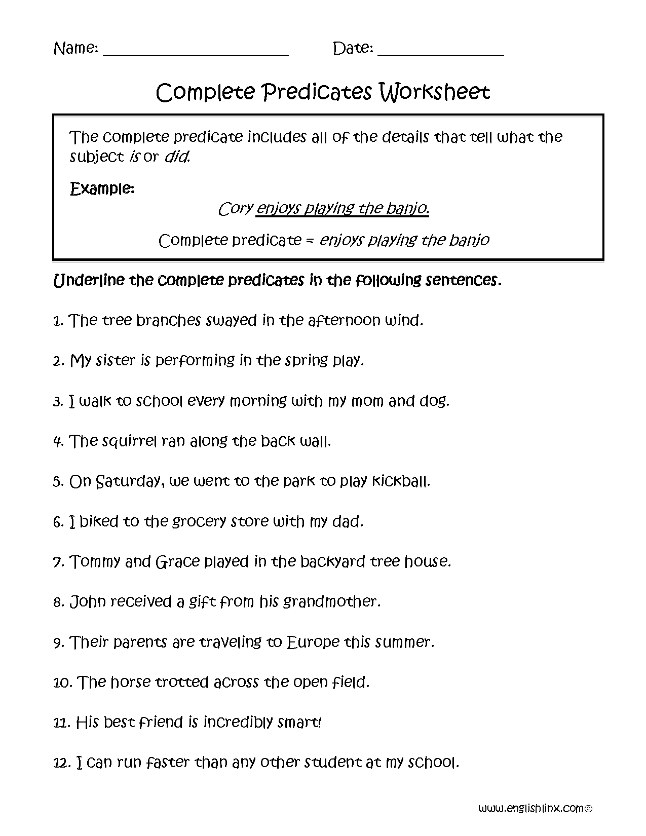 Subject And Predicate Worksheets With Answers Pdf