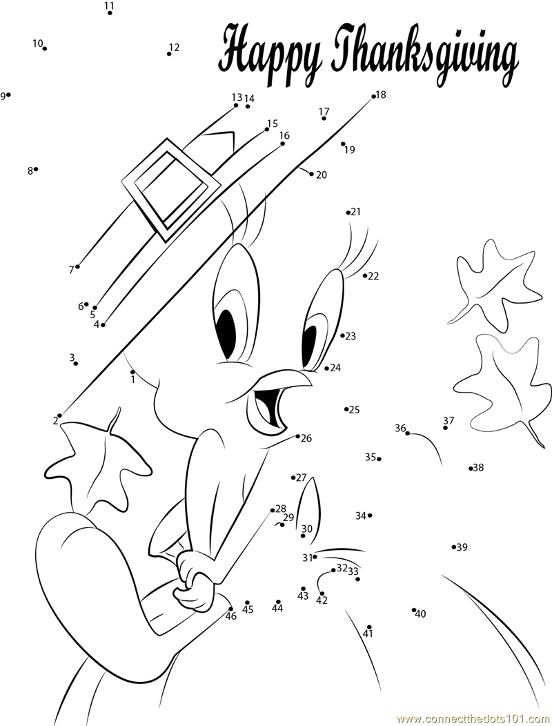 Tweety Thanksgiving Dot To Dot Printable Worksheet Connect The Dots
