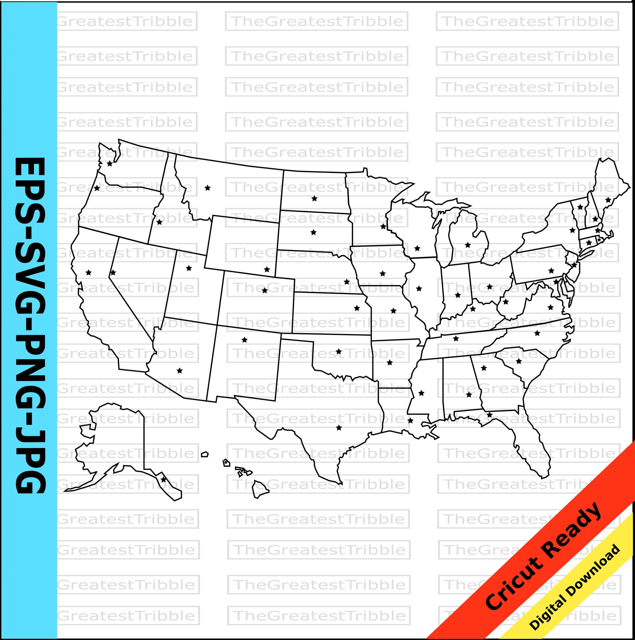 Blank States And Capitals Map