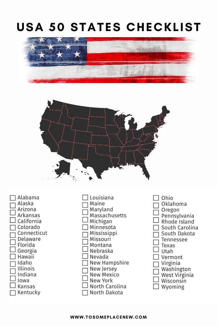 Printable List Of The 50 United States