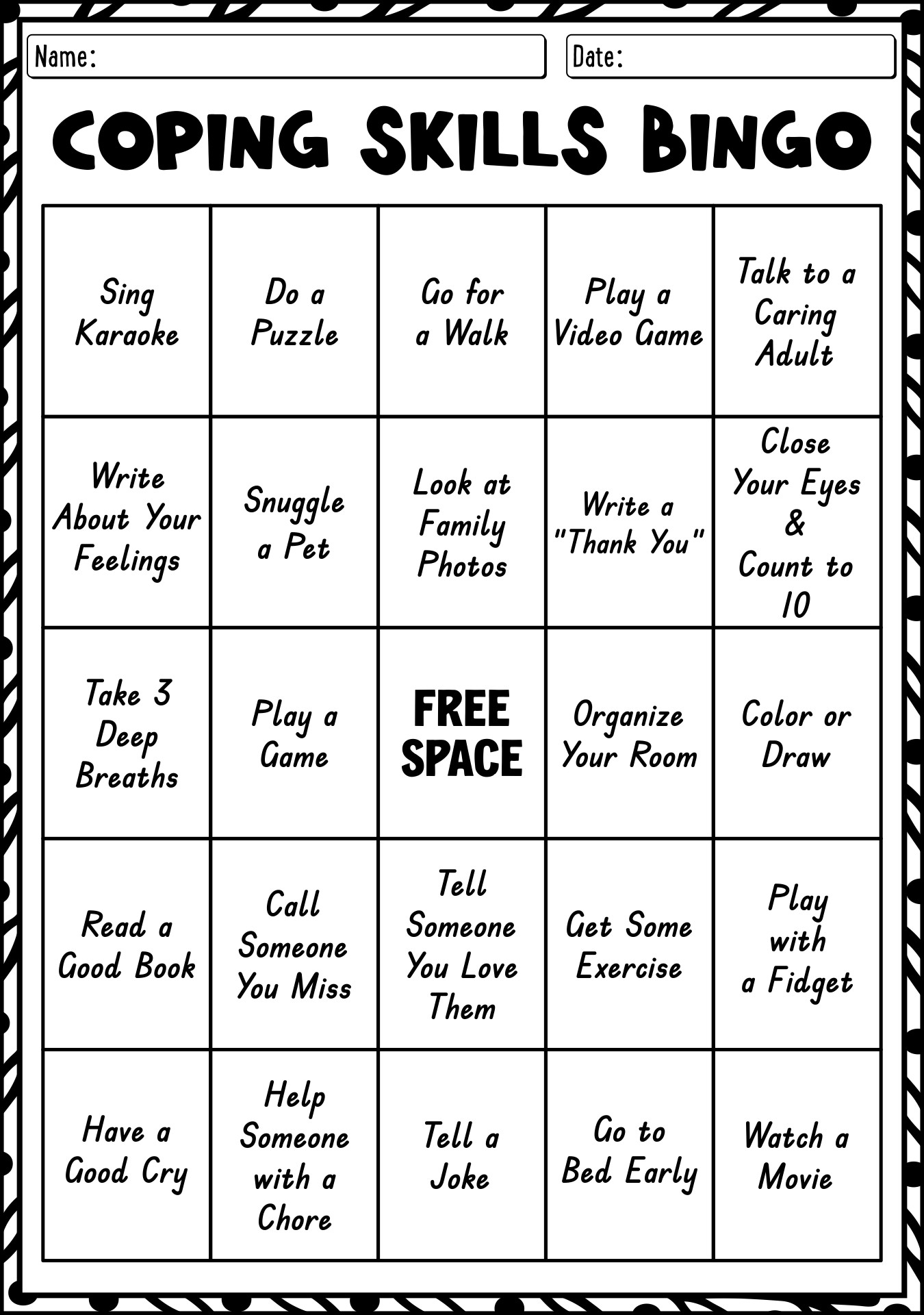 Free Printable Coping Skills Worksheets