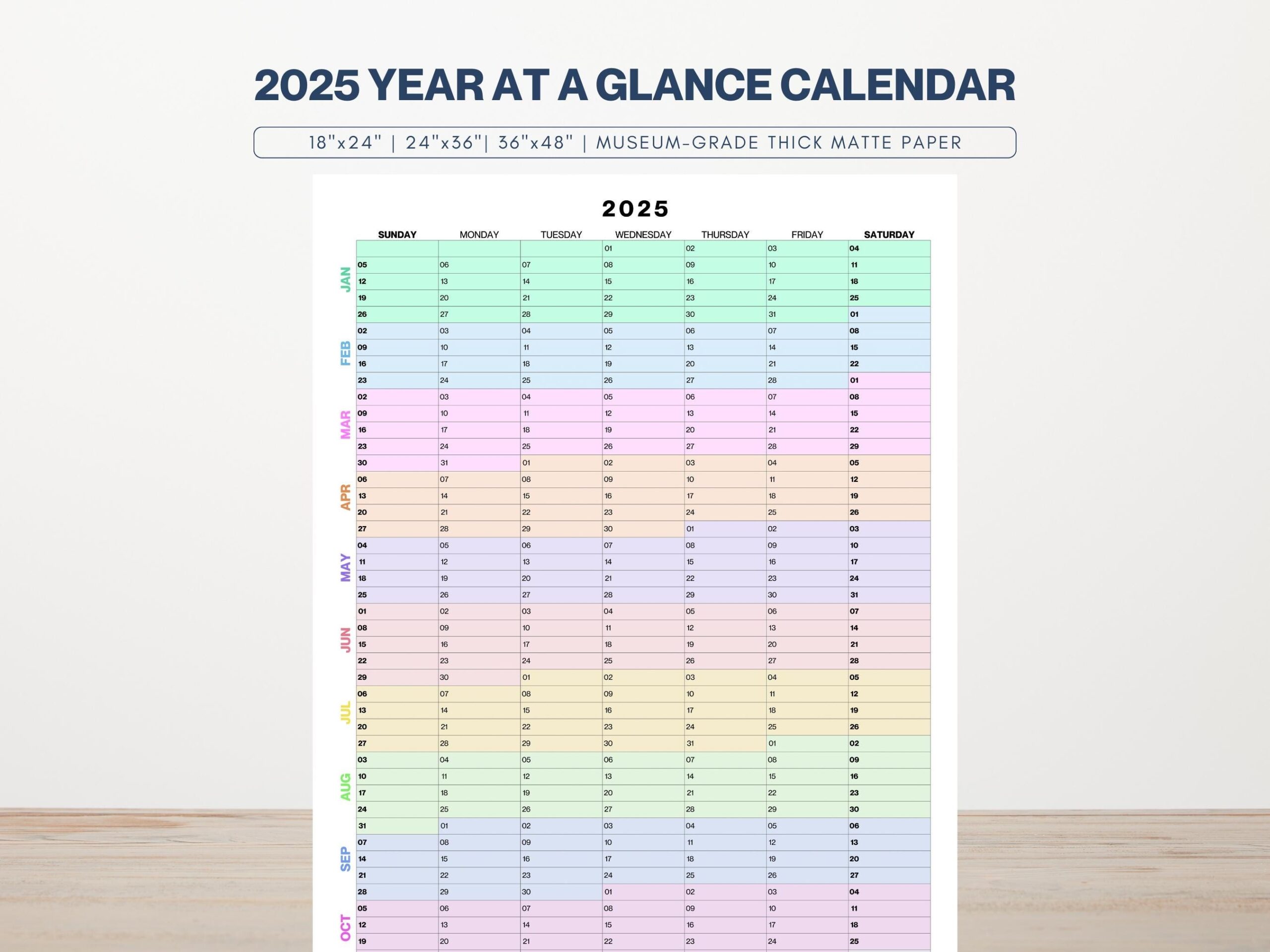 2025 Year At A Glance Calendar Large 2025 Wall Calendar 2025 Wall Planner Annual Organizer Continuous Monthly Calendar 12 Colors Etsy