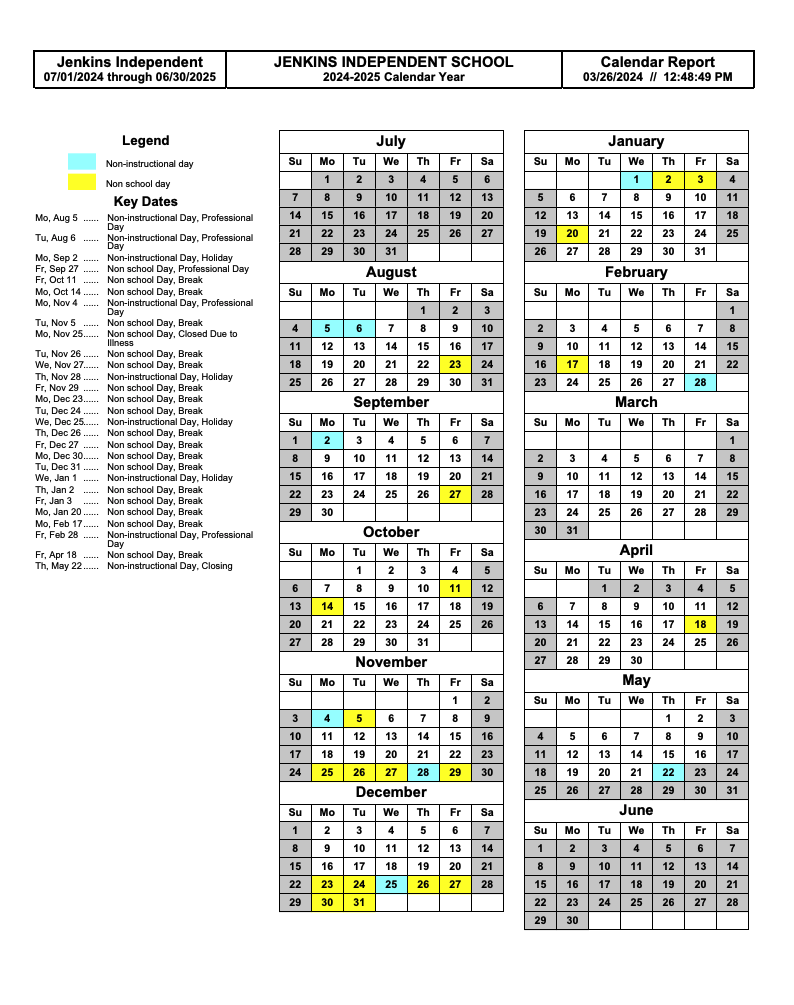 24 25 School Calendar Jenkins Independent Schools