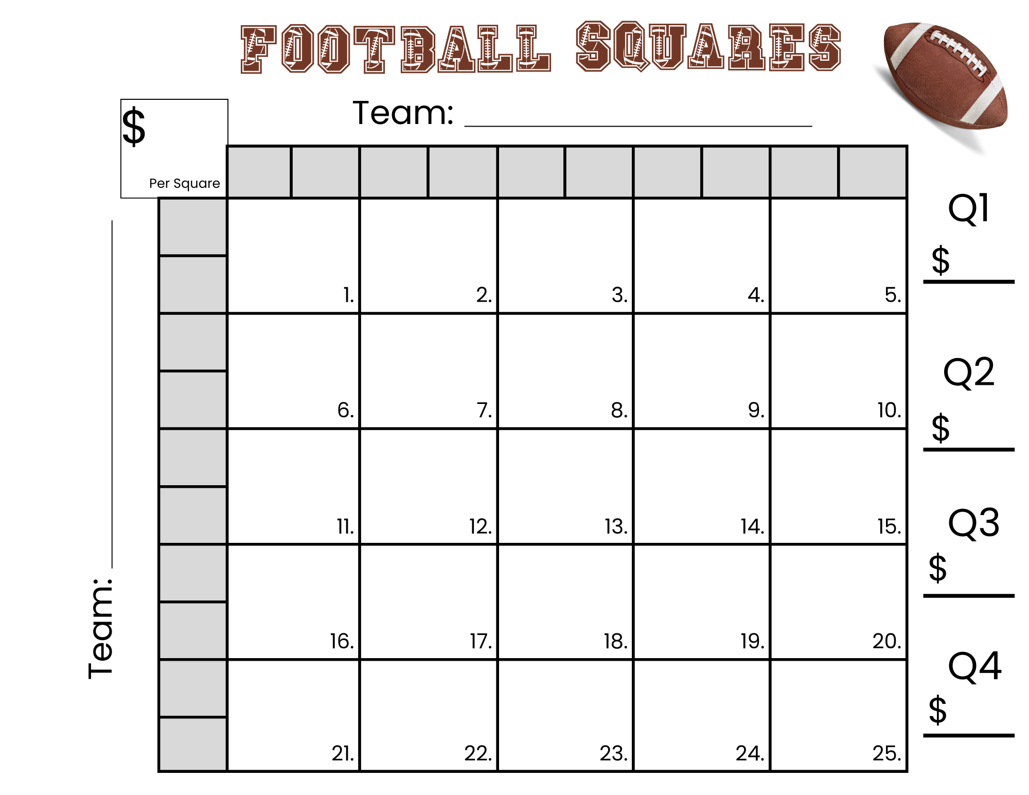 Free Printable Football Squares