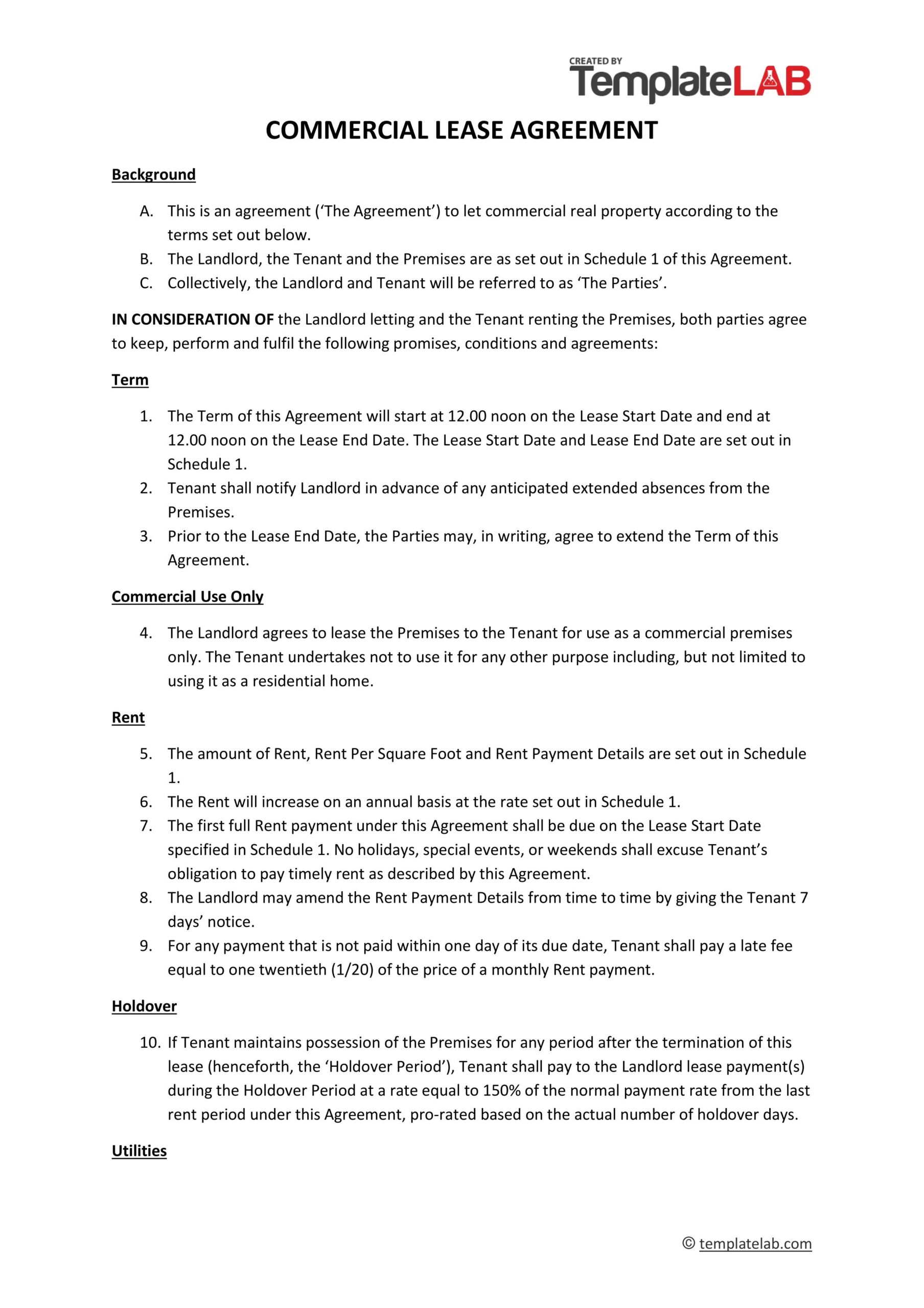 27 Free Commercial Lease Agreement Templates TemplateLab