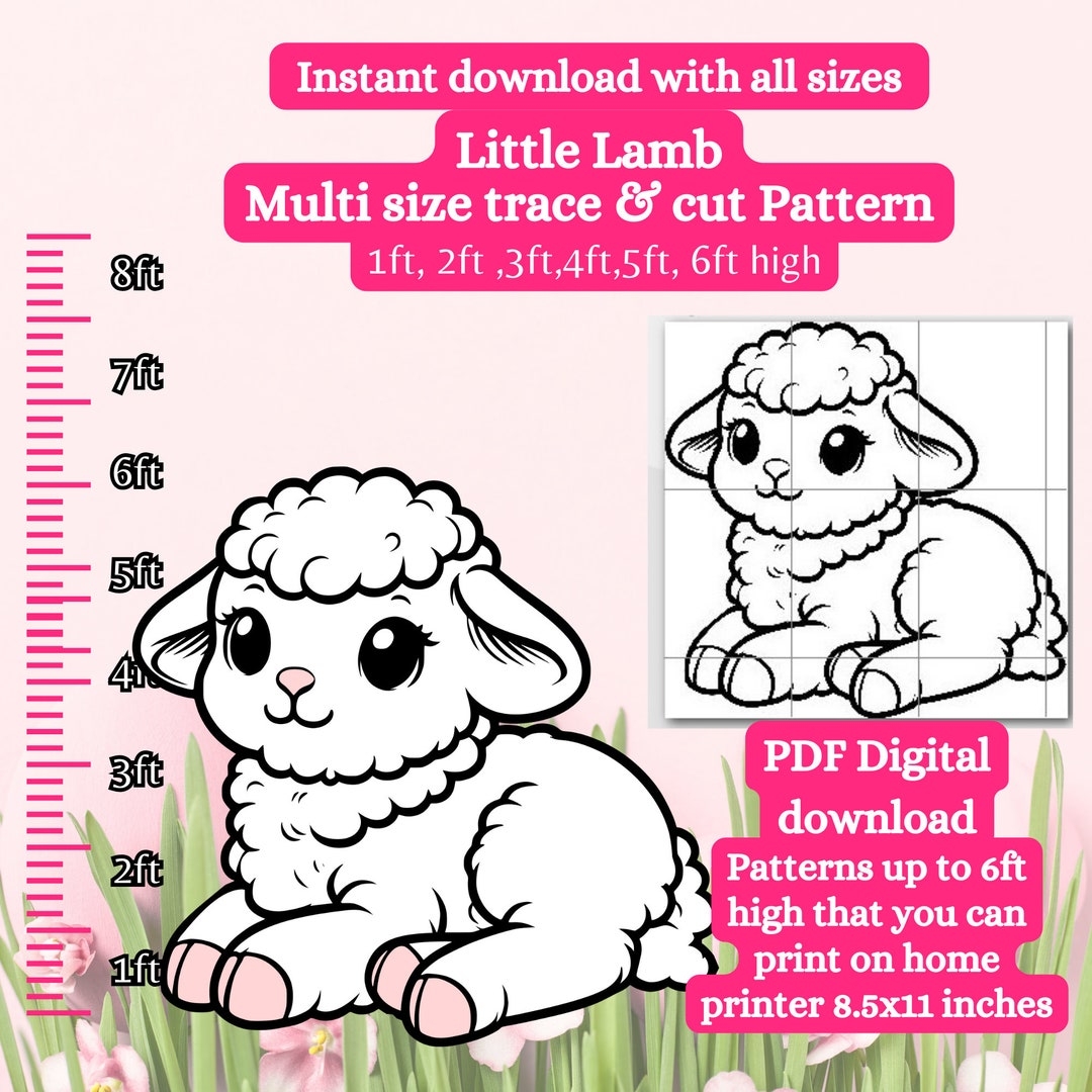 2ft 3ft 4ft 5ft Life Size Cute Nativity Lamb PDF Template printable Trace And Cut porch Sign Stencil Sheep Pattern Wood Cutout Woodworking Etsy