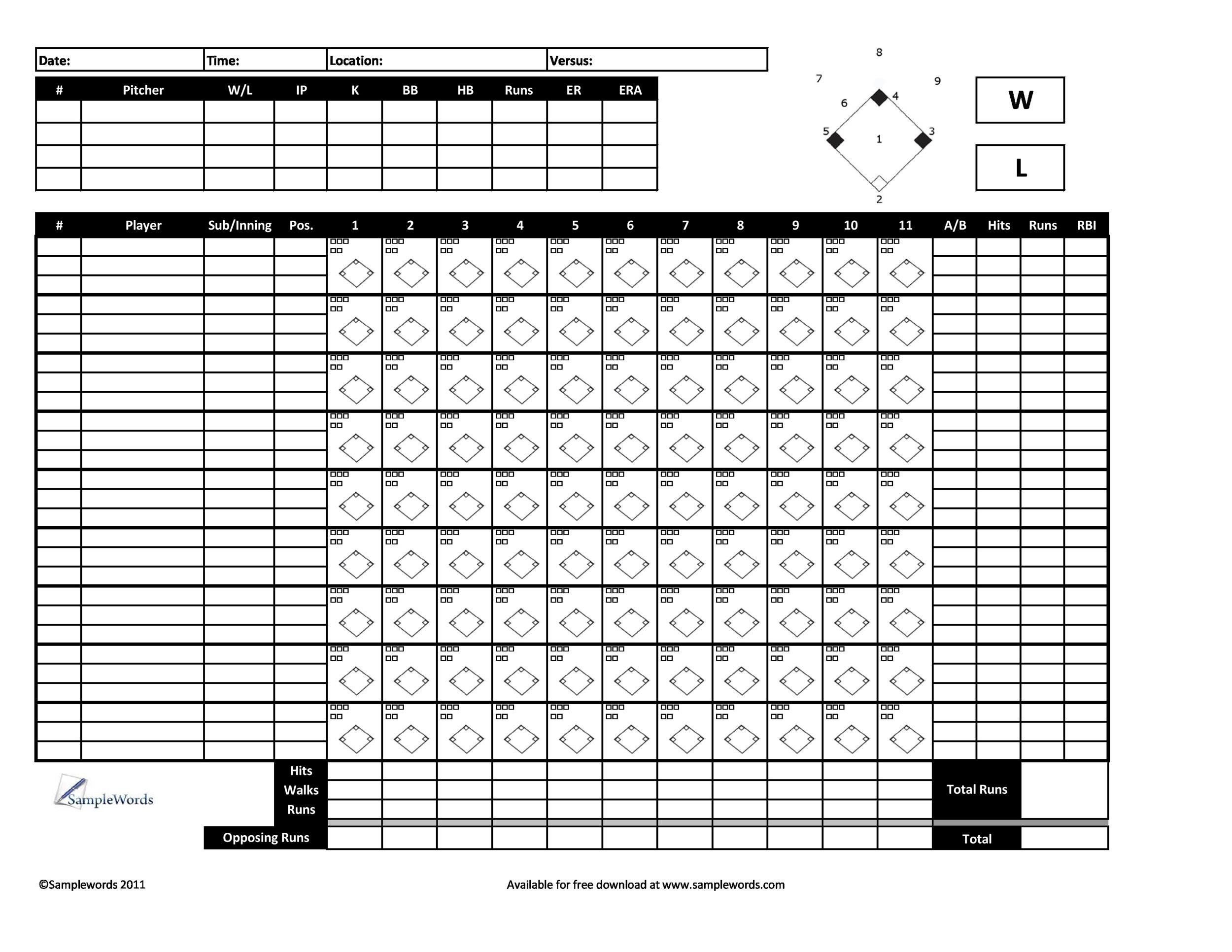 Baseball Scorebook Printable Free