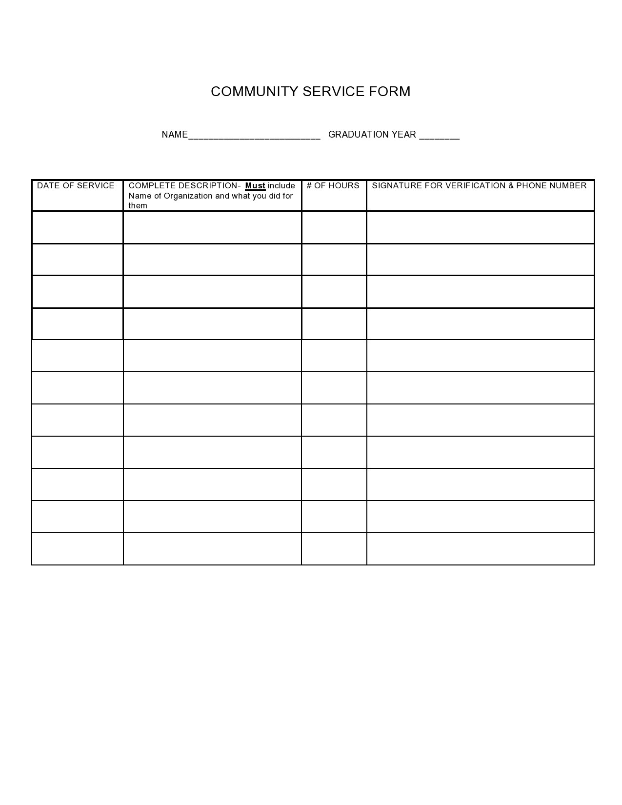 Free Printable Community Service Log Sheet