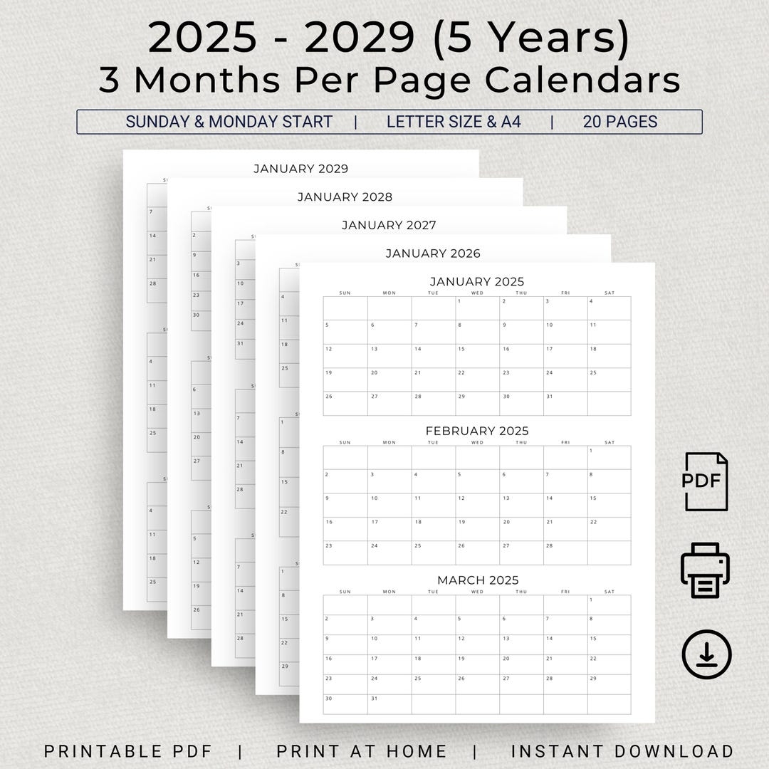 Printable 5 Year Calendar