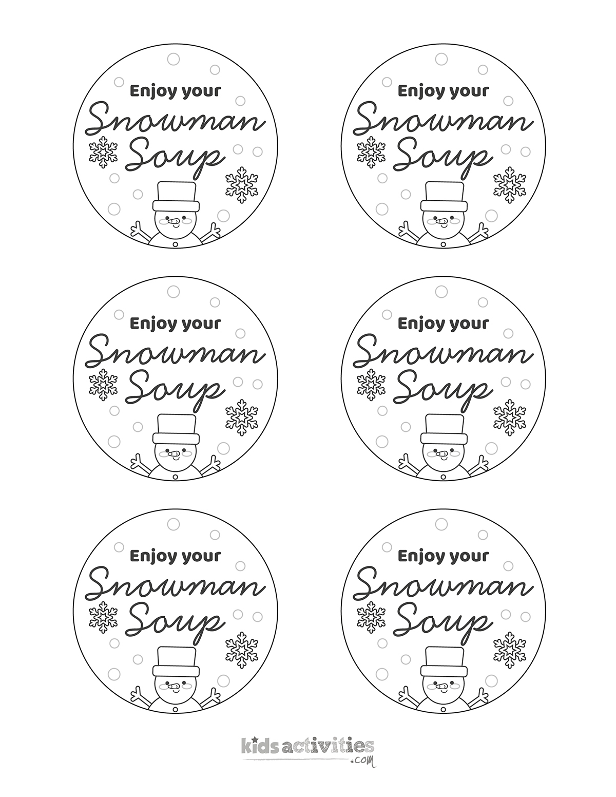 Free Printable Snowman Soup Labels