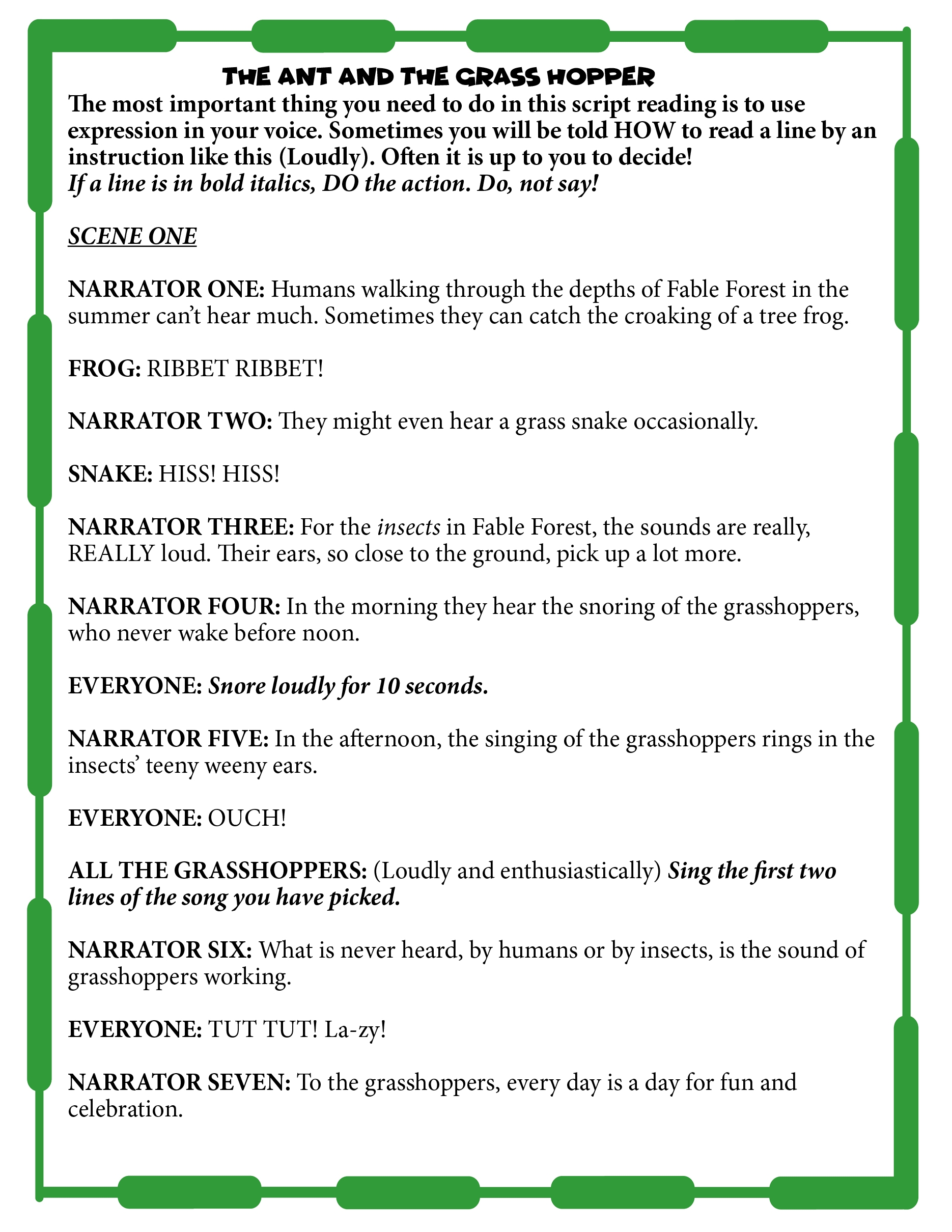 Aesop s Fable The Ant And The Grasshopper FREE Readers Theater Script Made By Teachers
