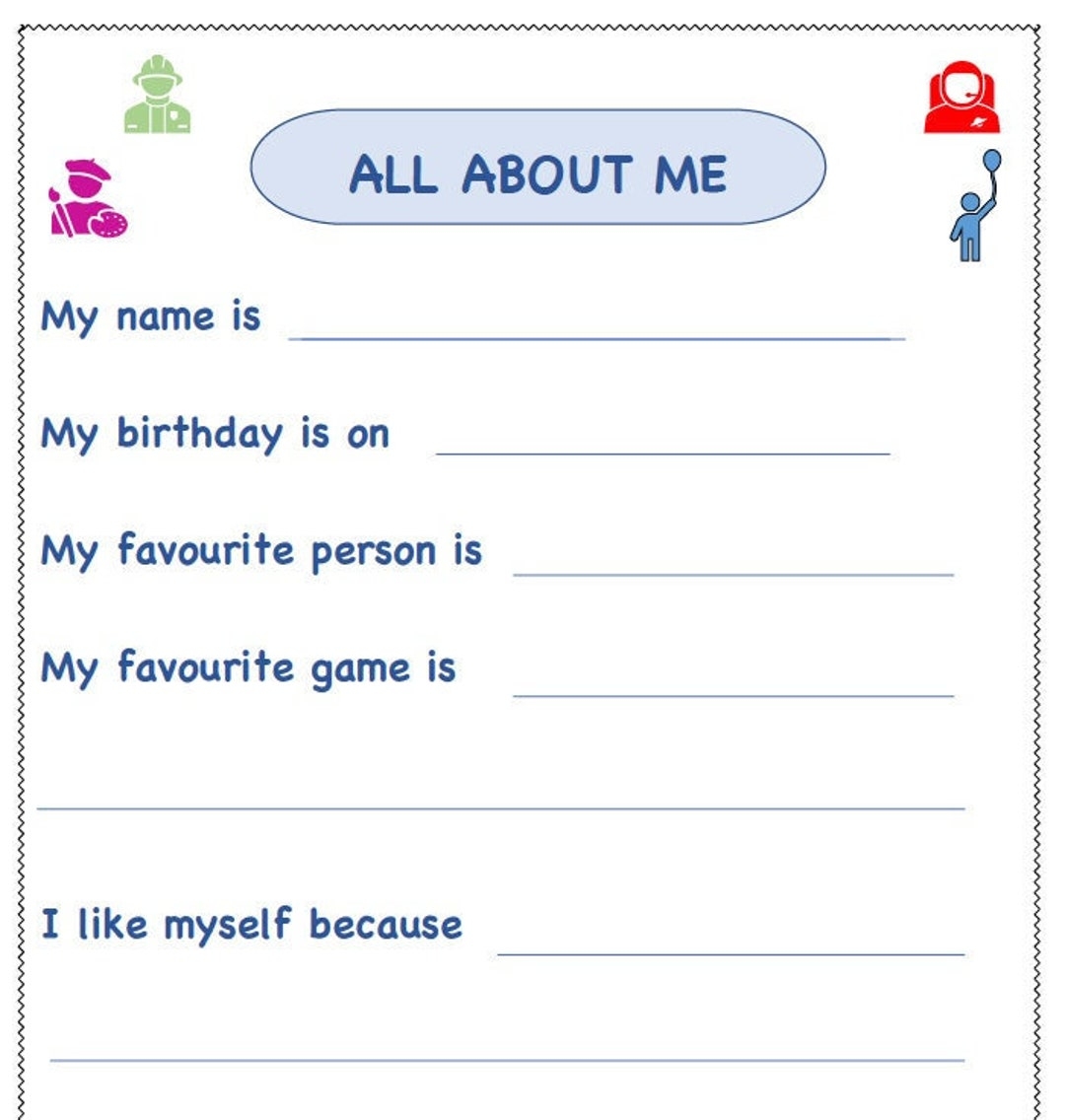 All About Me Kids Worksheet Etsy